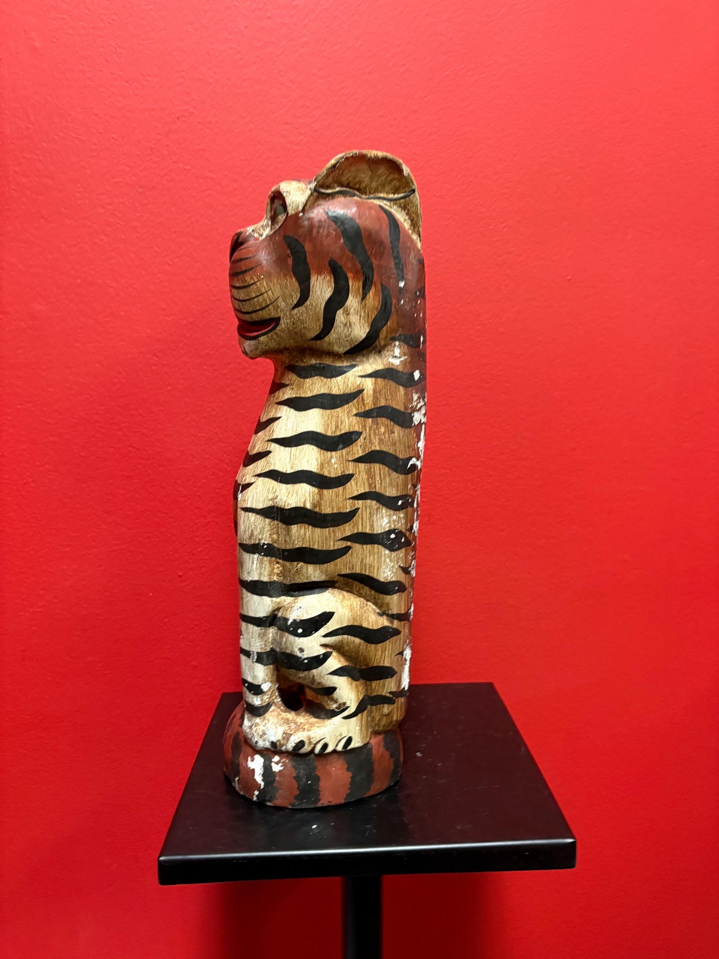 Beautiful solid wood whimsical wooden cat  see photos for condition  13 inches tall  beautiful and perfect gift  great value