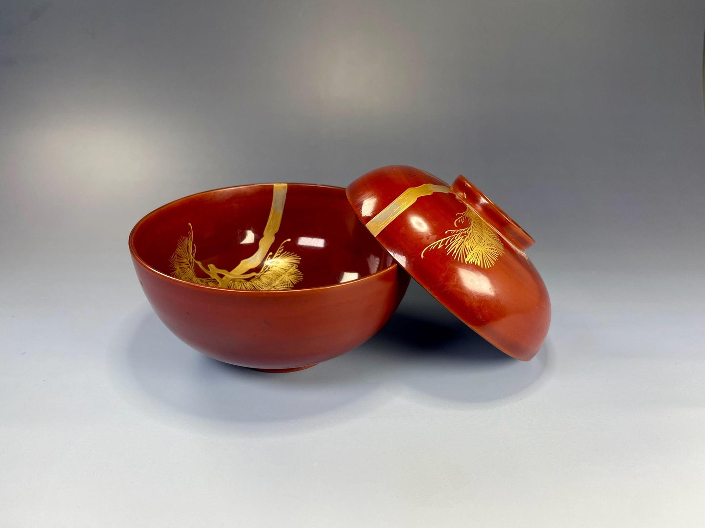 Japanese Lacquer Hand Painted Bowl and Lid