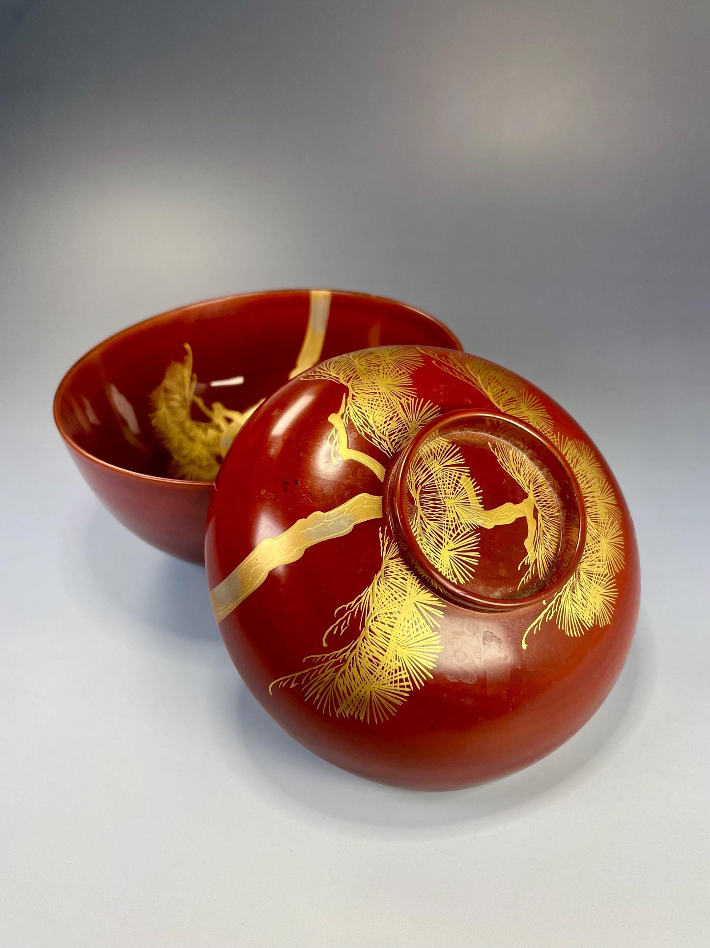 Japanese Lacquer Hand Painted Bowl and Lid