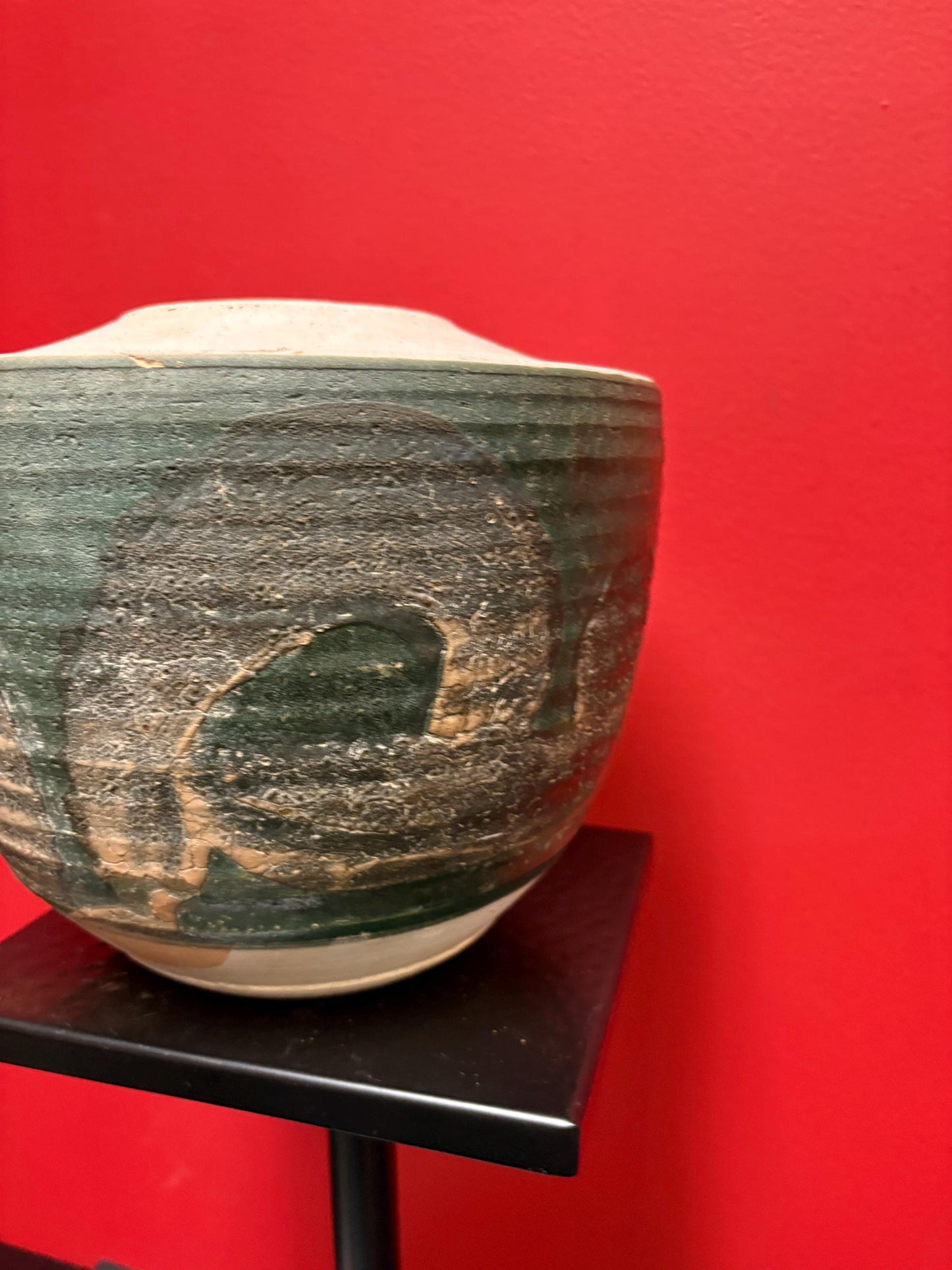 Fantastic 8 inch tall Canadian Walter Dexter handmade studio pottery Raku vase  rare piece  amazing colours  see photos