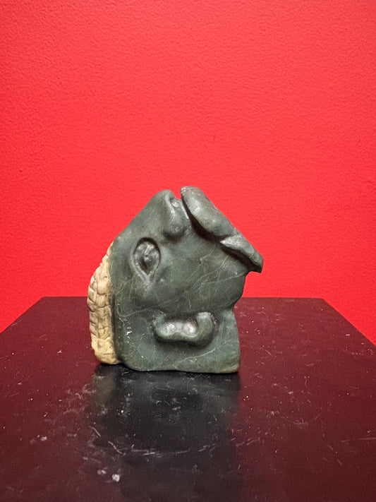 Mutton fat jade and spinach Jade 3 inch carved face  very cool and unusual - signed