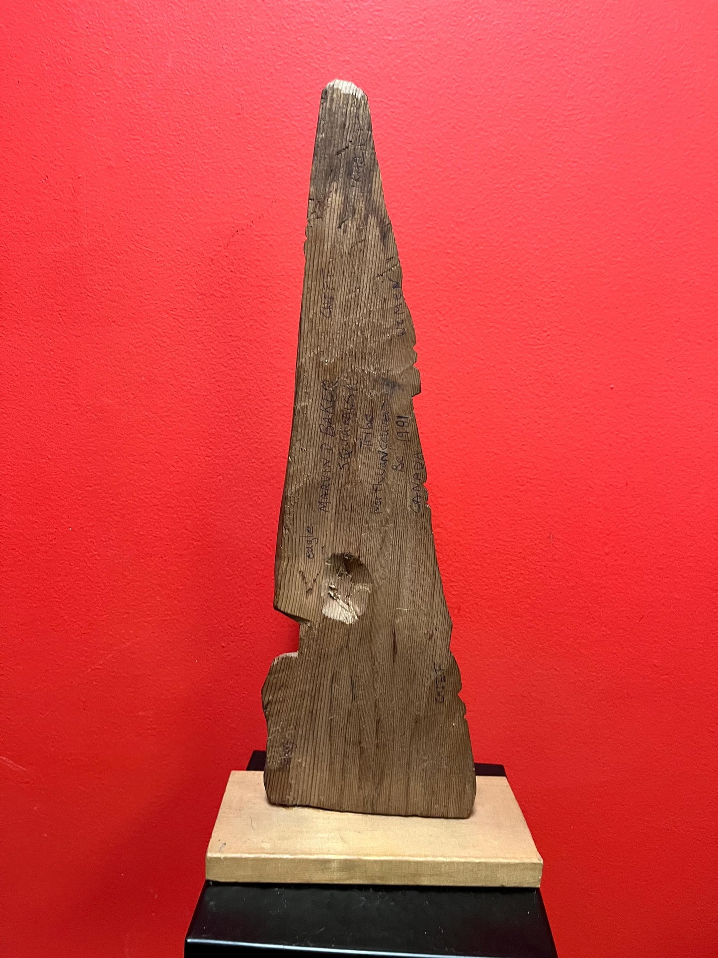 Beautiful 17 x 8 signed indigenous first nation Pacific Northwest coast cedar plaque on stand great imagery