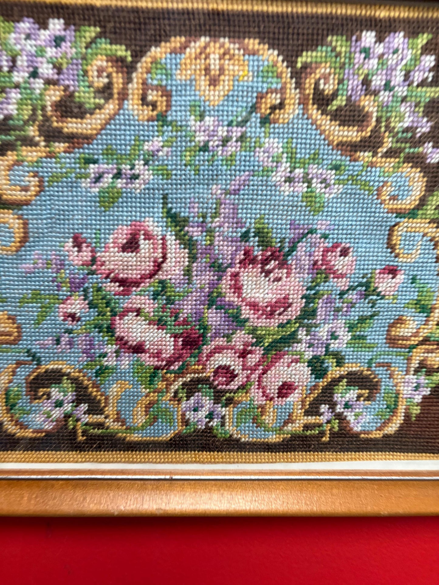 Stunning antique Embroidery in wooden frame  total 15 x 12  and embroidery 12 x 10  wonderful detail and great value  perfect gift