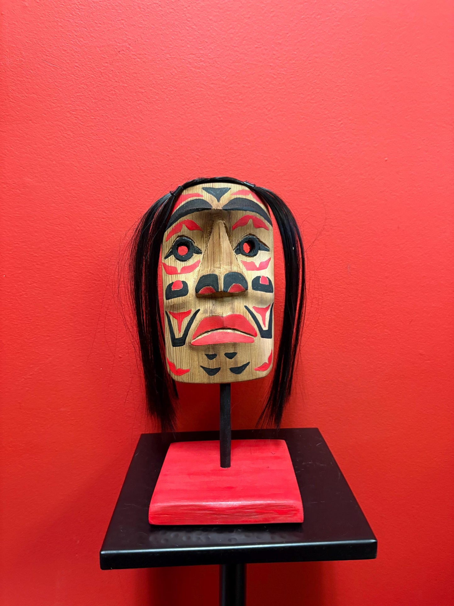 10 tall indigenous first nations, Pacific Northwest coast Brad Joseph jr carved mask on stand great detail- cedar beauty - wow