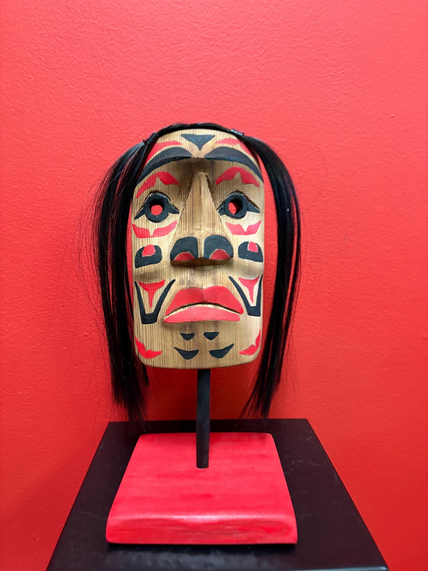 10 tall indigenous first nations, Pacific Northwest coast Brad Joseph jr carved mask on stand great detail- cedar beauty - wow