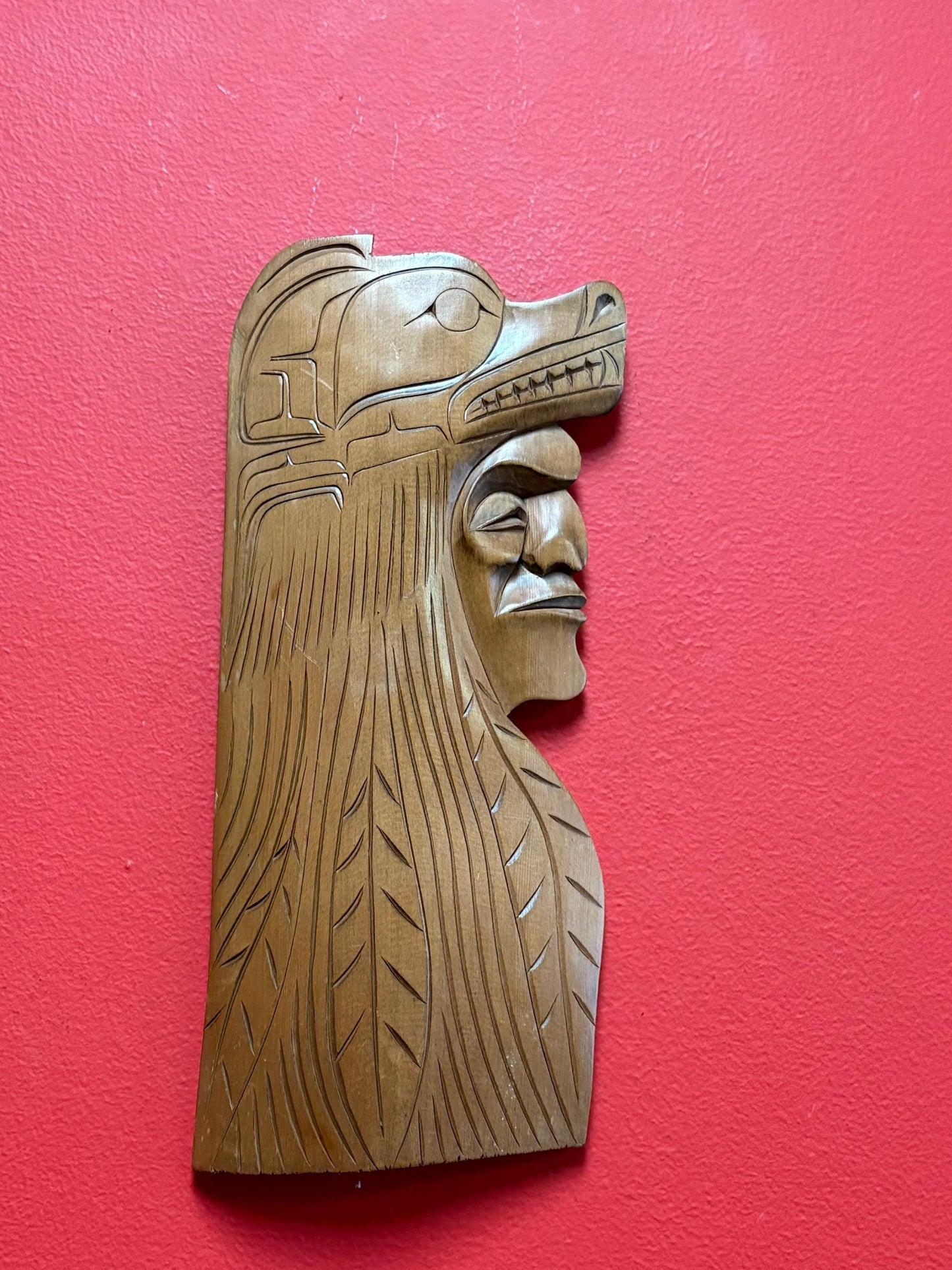 Lovely 11 x 5 inch wide indigenous first nations Pacific Northwest Coast  Tyrone Joseph Dance of the Wolf plaque - wonderful  detail