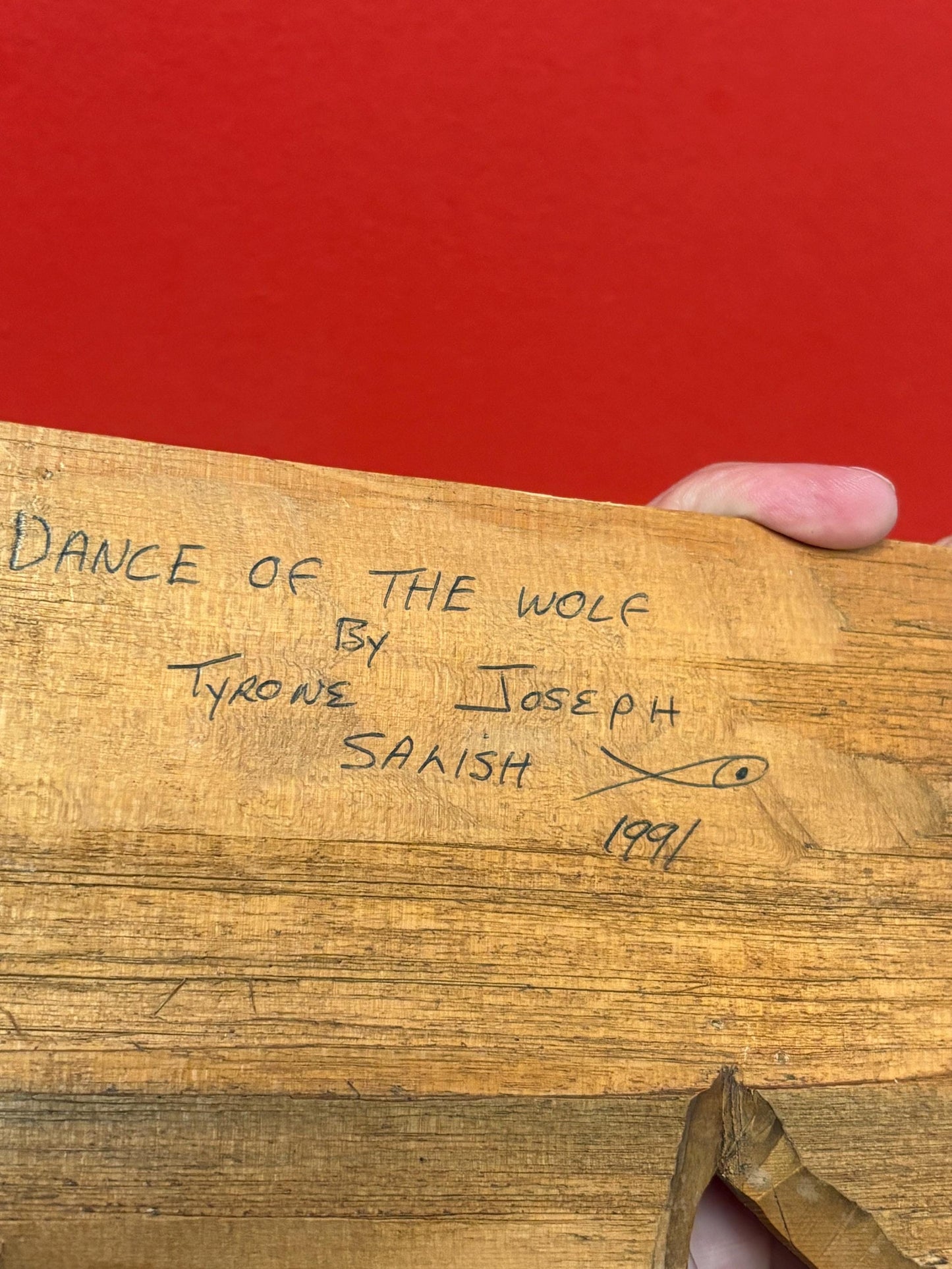 Lovely 11 x 5 inch wide indigenous first nations Pacific Northwest Coast  Tyrone Joseph Dance of the Wolf plaque - wonderful  detail