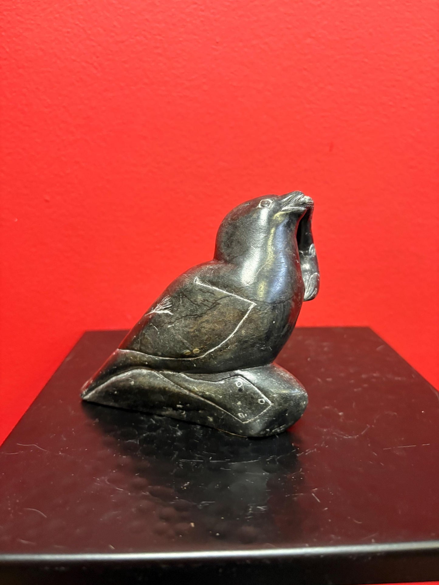 4 x 4 inch signed indigenous first nations, Inuit soapstone seal and salmon  good condition  great value