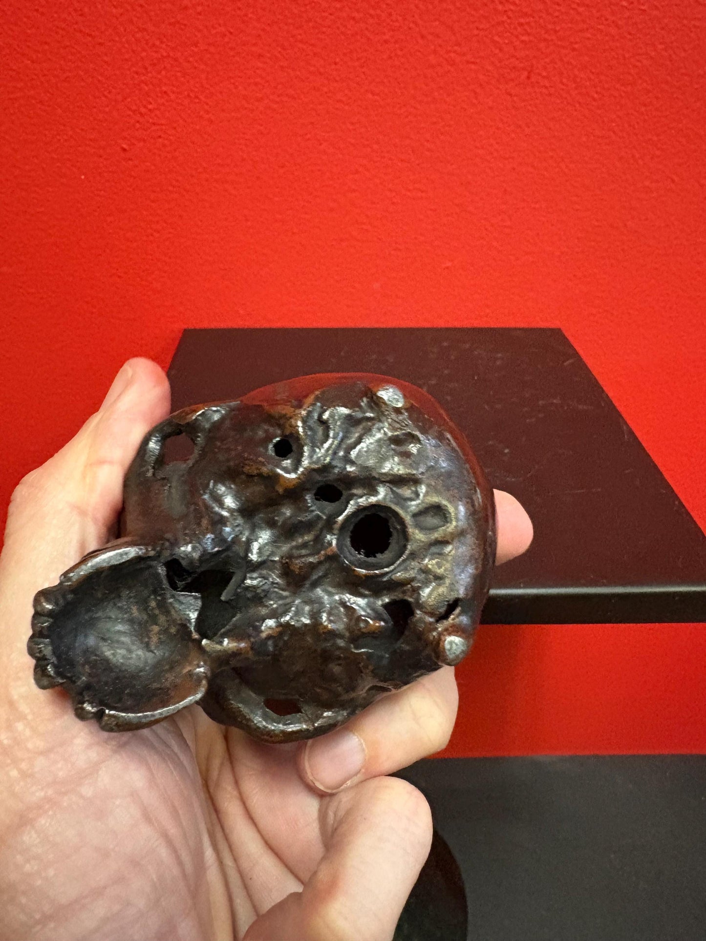 Stunning 3 inch old bronze skeleton bust   amazing patina  very heavy and great detail  special piece   perfect gift