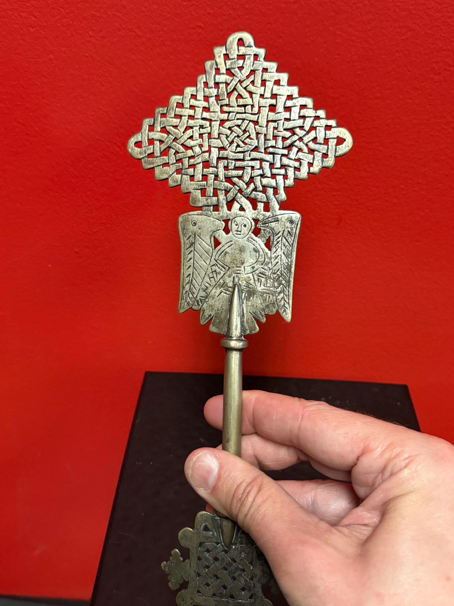 Wonderful Ethiopian silver 11 inch Coptic cross wonderful patina  and great religious African piece