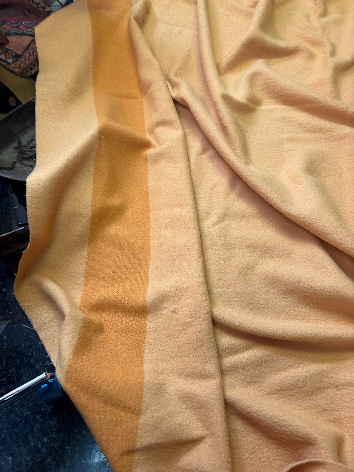 Sexy HBC Hudson Bay 6 stripe approximately 92 x 84 yellow wool blanket   antique iconic with original label in new condition - wow