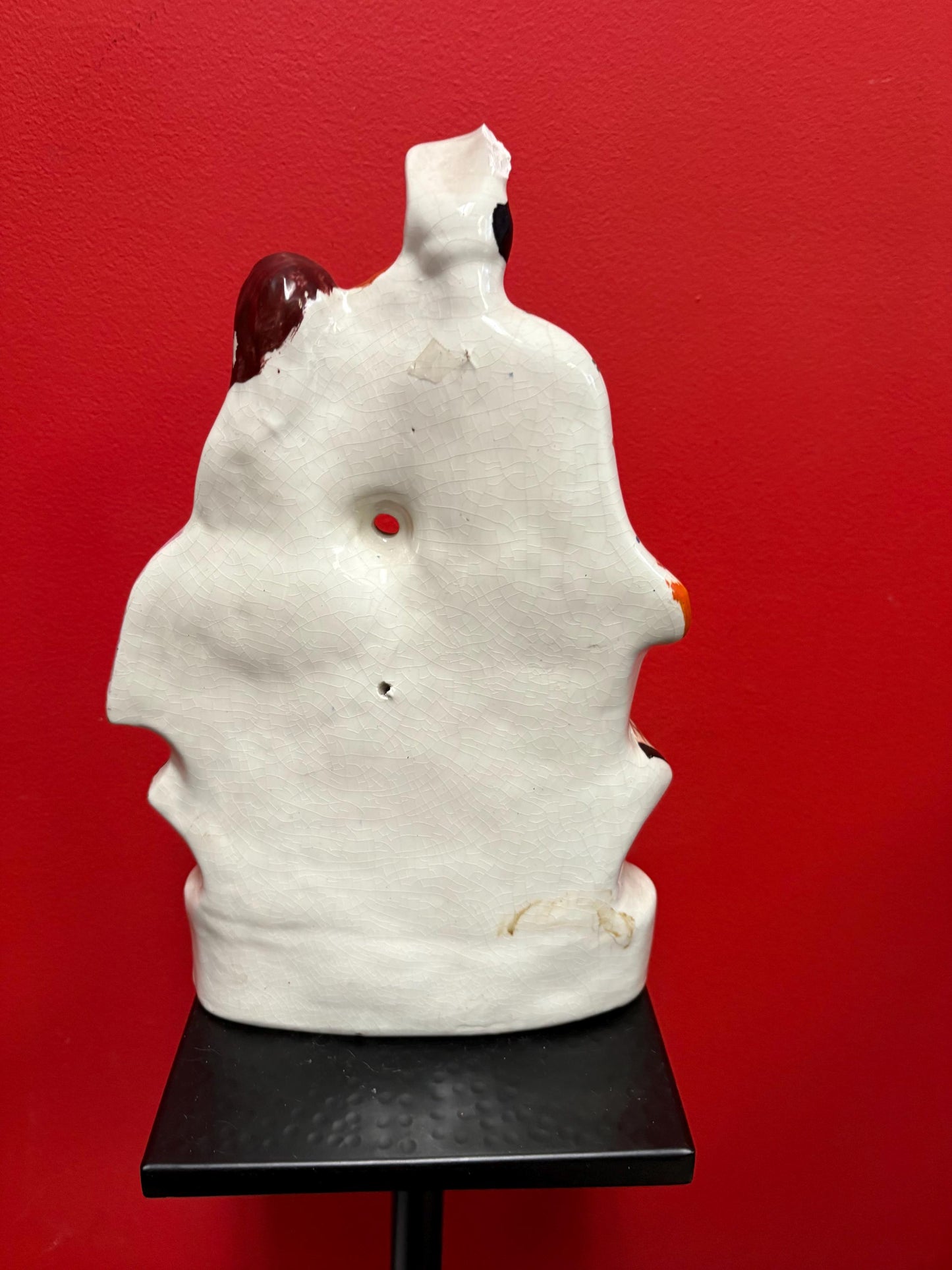 Beautiful antique English Staffordshire flatback statue of a couple  14 x 8 wide  good condition for age