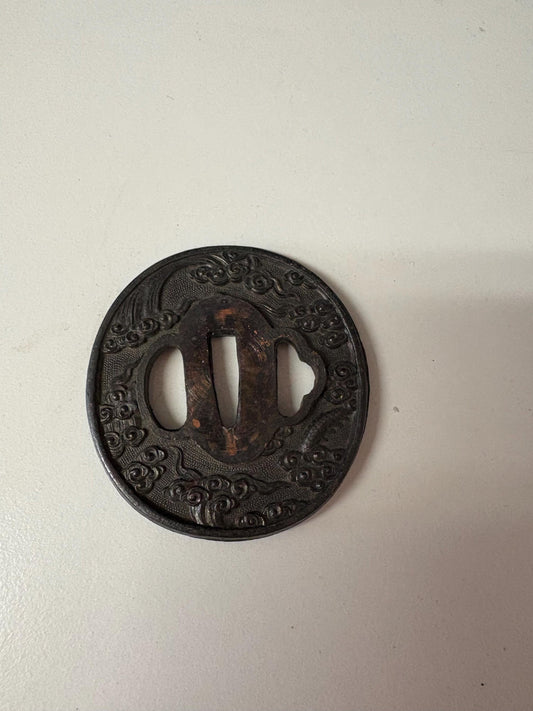 Wonderful 3 inch antique  Japanese samurai tsuba  nice condition - from large estate  samurai - great patina