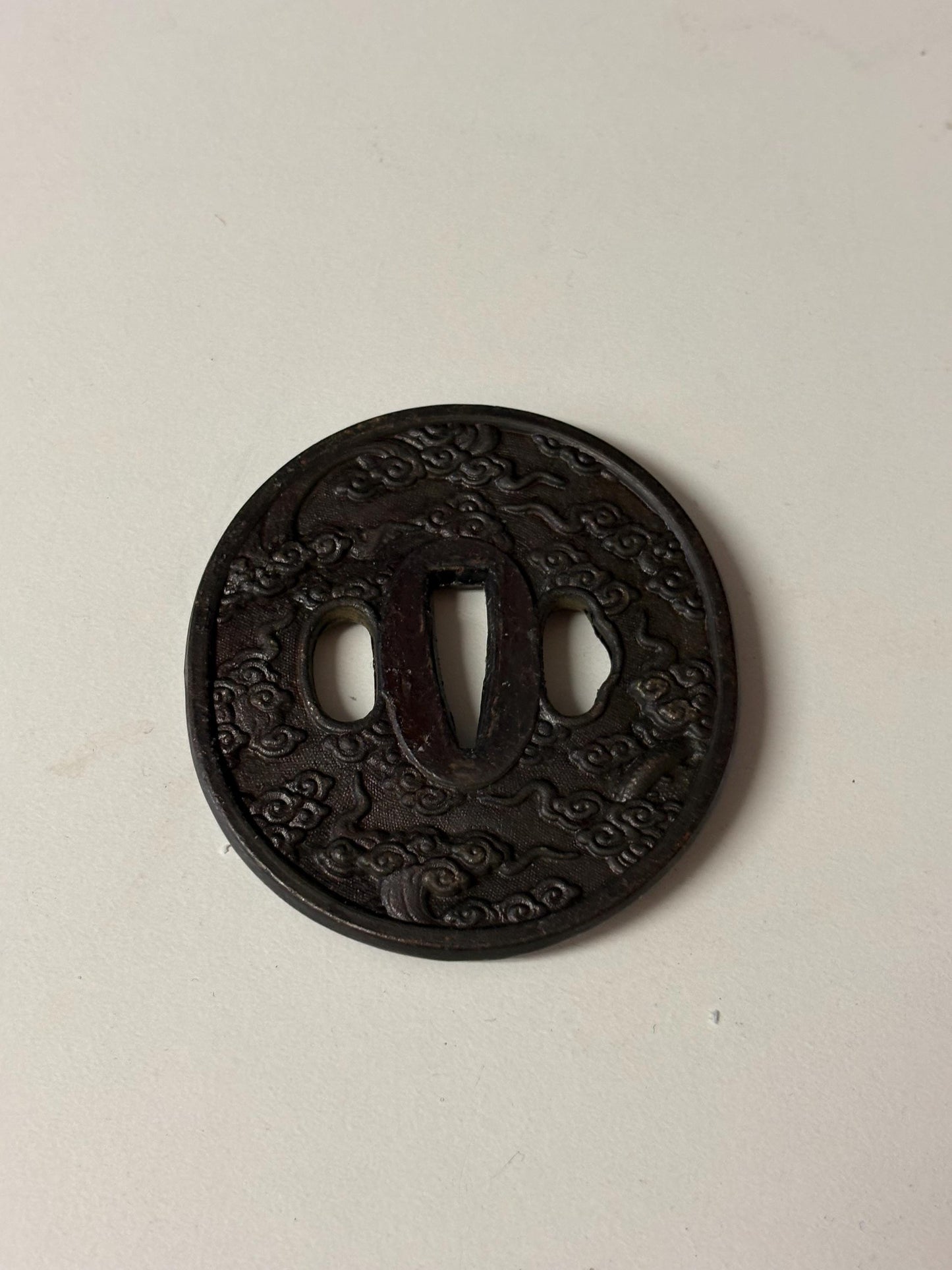 Wonderful 3 inch antique  Japanese samurai tsuba  nice condition - from large estate  samurai - great patina