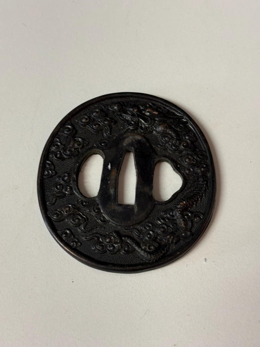 Wonderful 3 inch antique  Japanese samurai tsuba  nice condition - from large estate  samurai - great patina