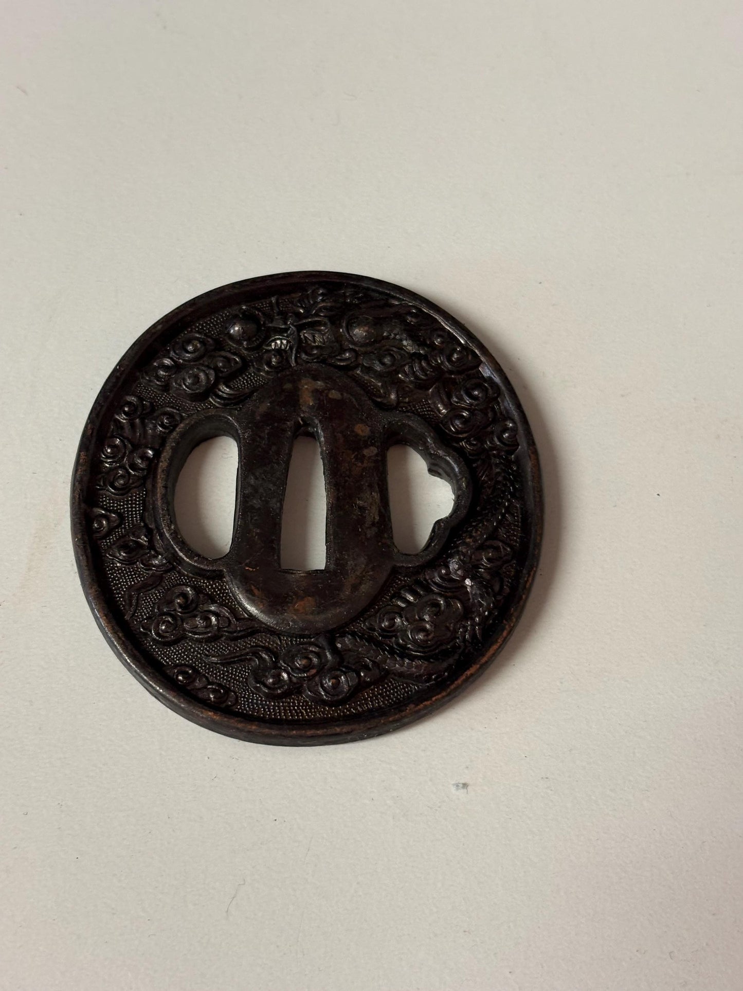 Wonderful 3 inch antique  Japanese samurai tsuba  nice condition - from large estate  samurai - great patina