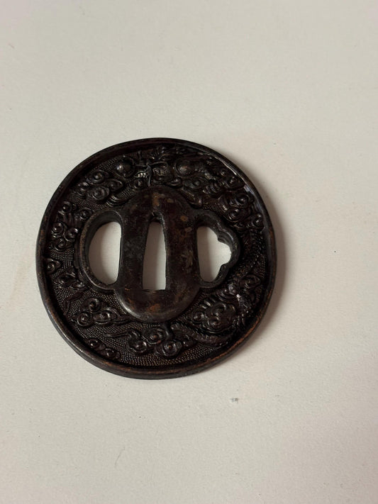 Wonderful 3 inch antique  Japanese samurai tsuba  nice condition - from large estate  samurai - great patina