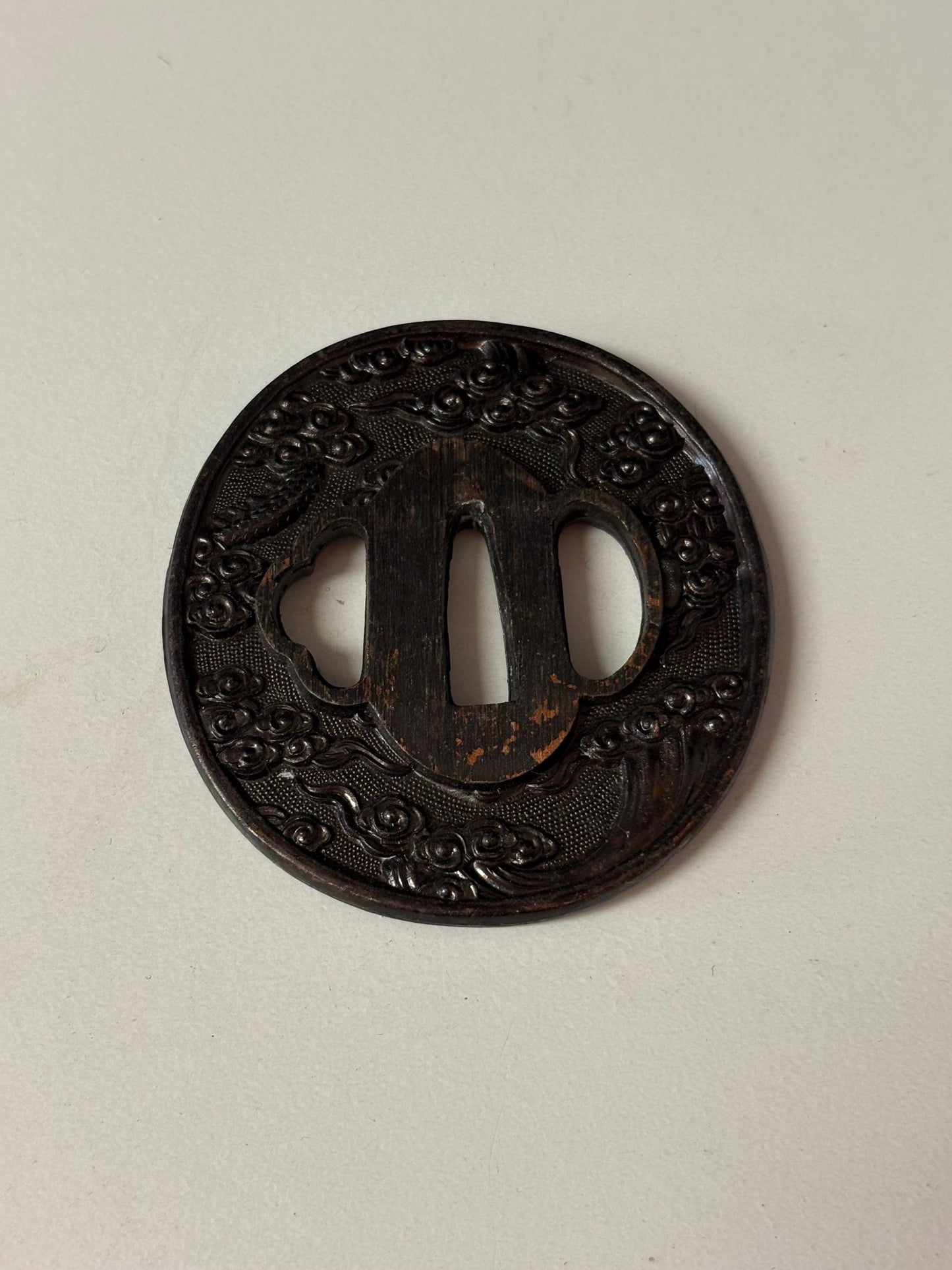 Wonderful 3 inch antique  Japanese samurai tsuba  nice condition - from large estate  samurai - great patina
