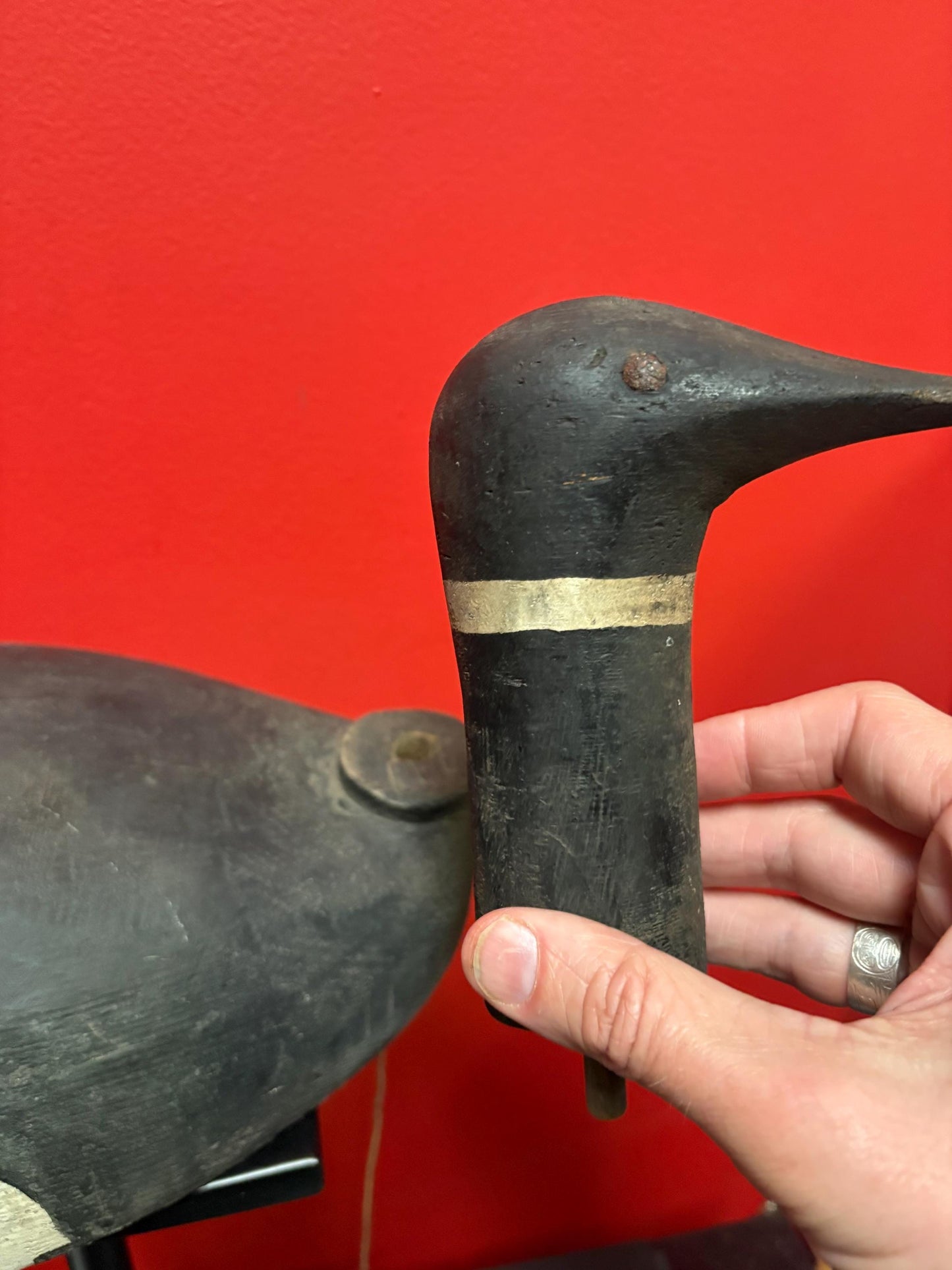 Stunning antique Canadian duck decoy   20 x 9 high  chip on tail  great patina  wonderful example