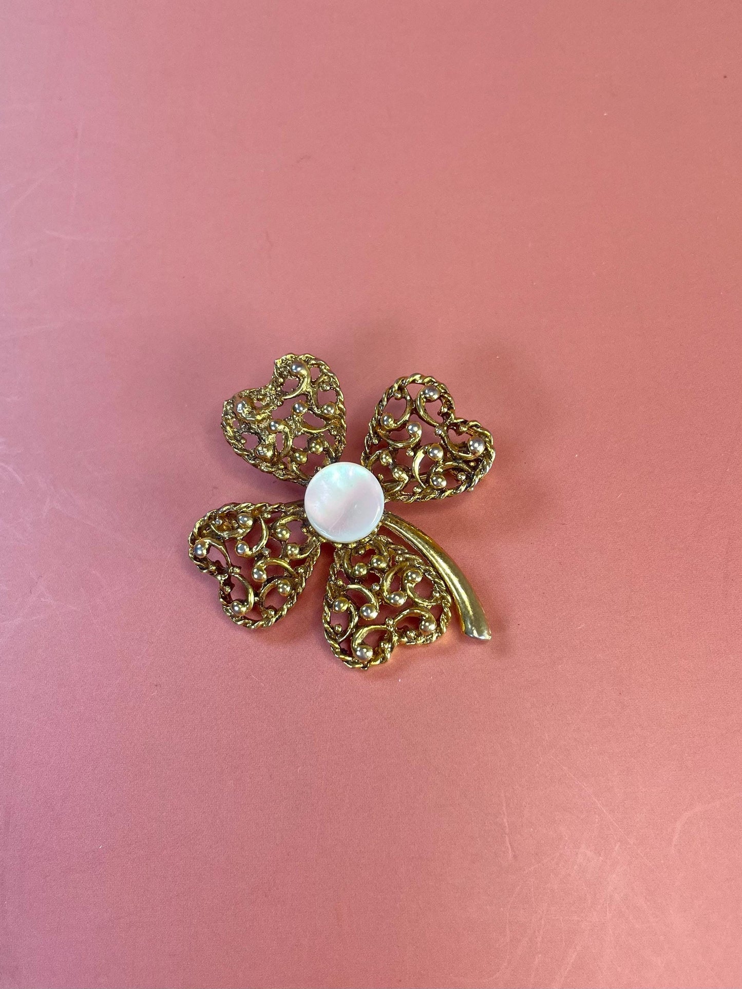 1.5 inch Gold tone Four Leaf Clover Brooch