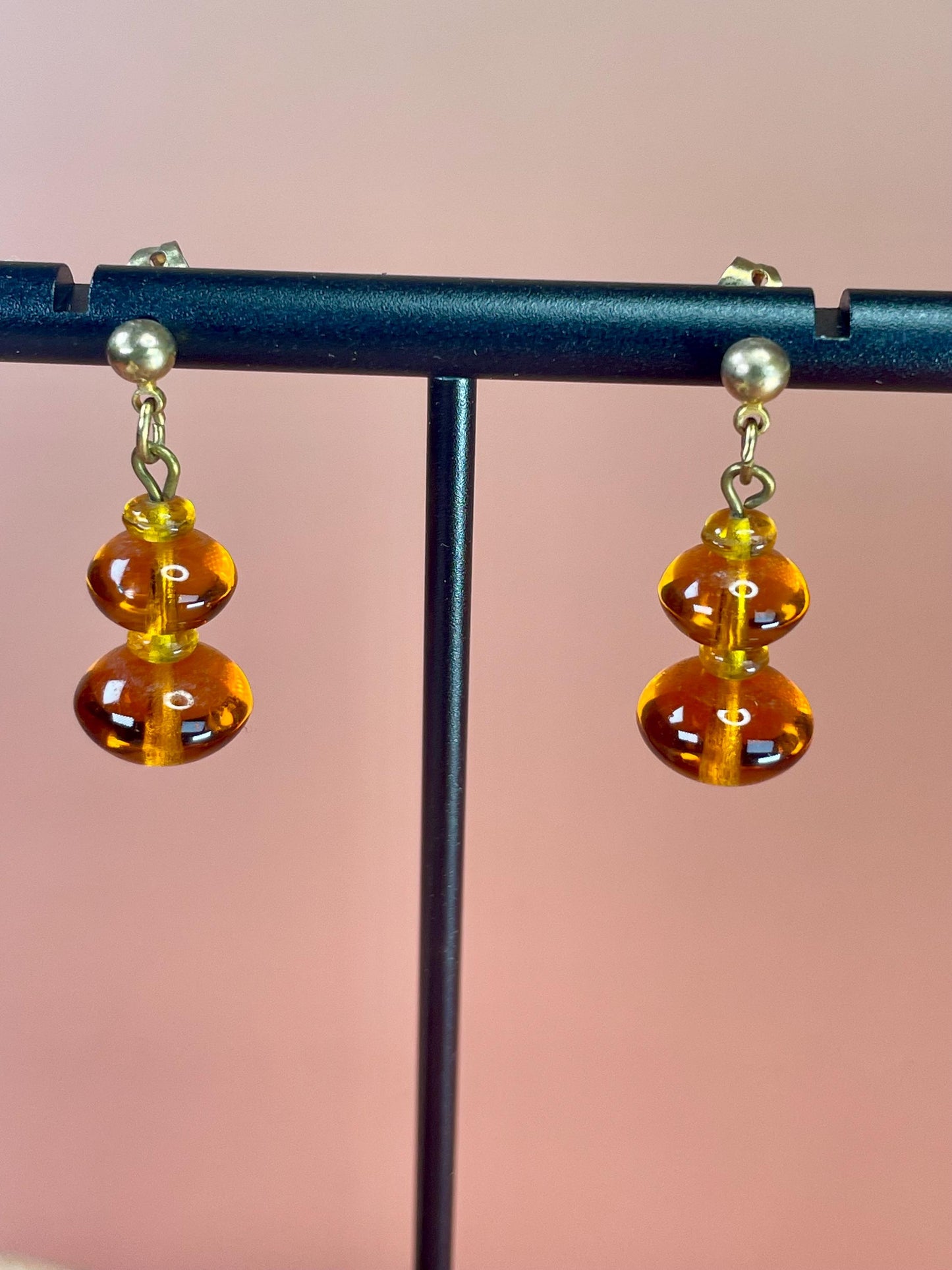 1 inch Vintage Amber Toned Dangle Earrings