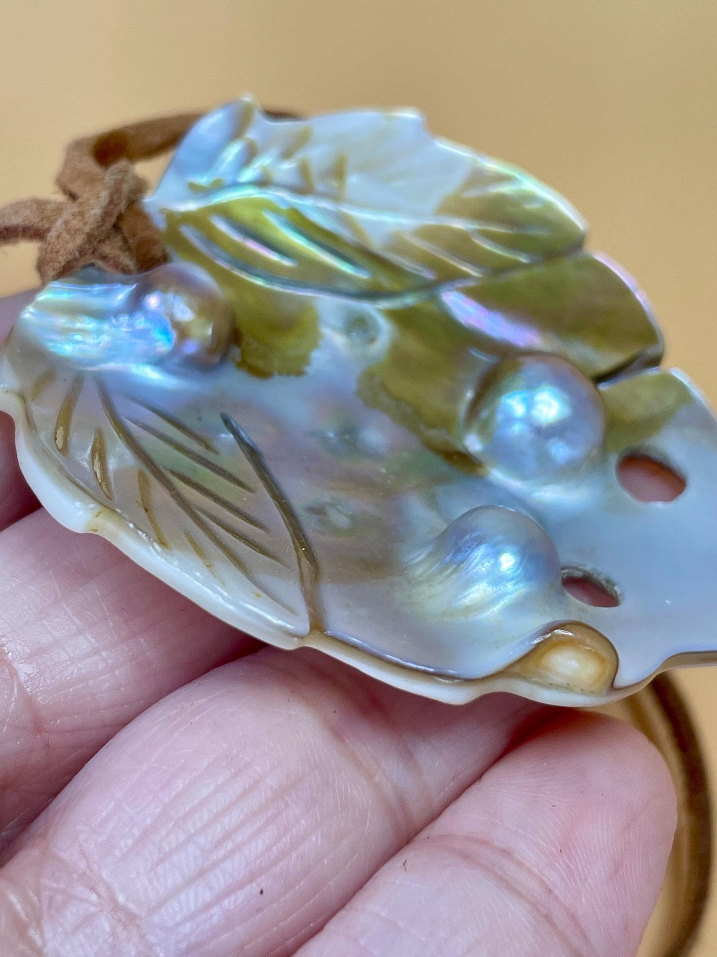 Oyster shell Pendant Necklace with 3 Natural Black Pearls  2.5 Pendant