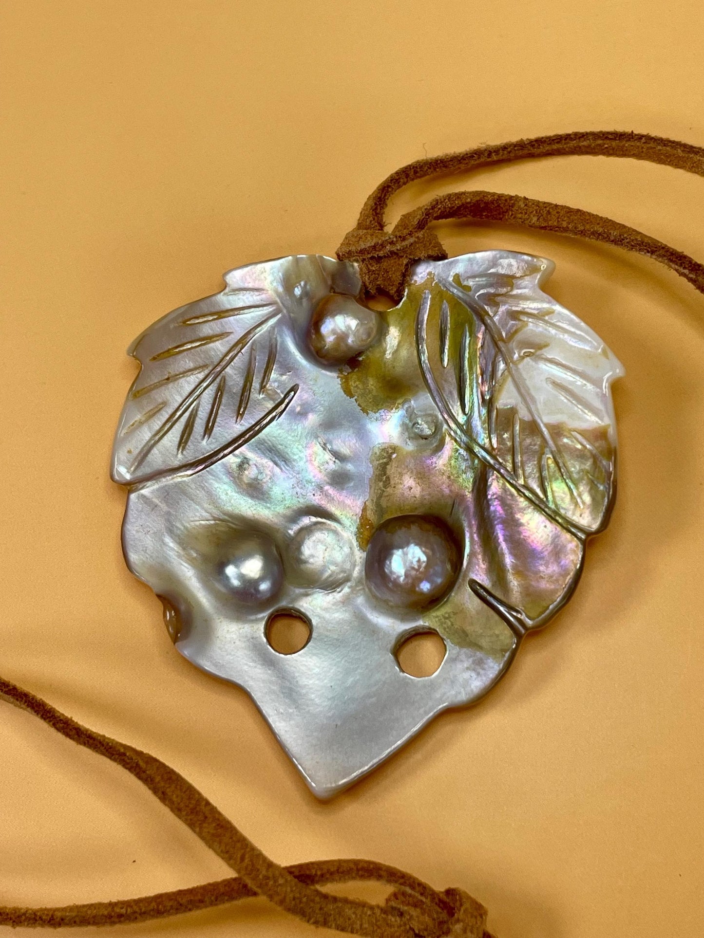 Oyster shell Pendant Necklace with 3 Natural Black Pearls  2.5 Pendant