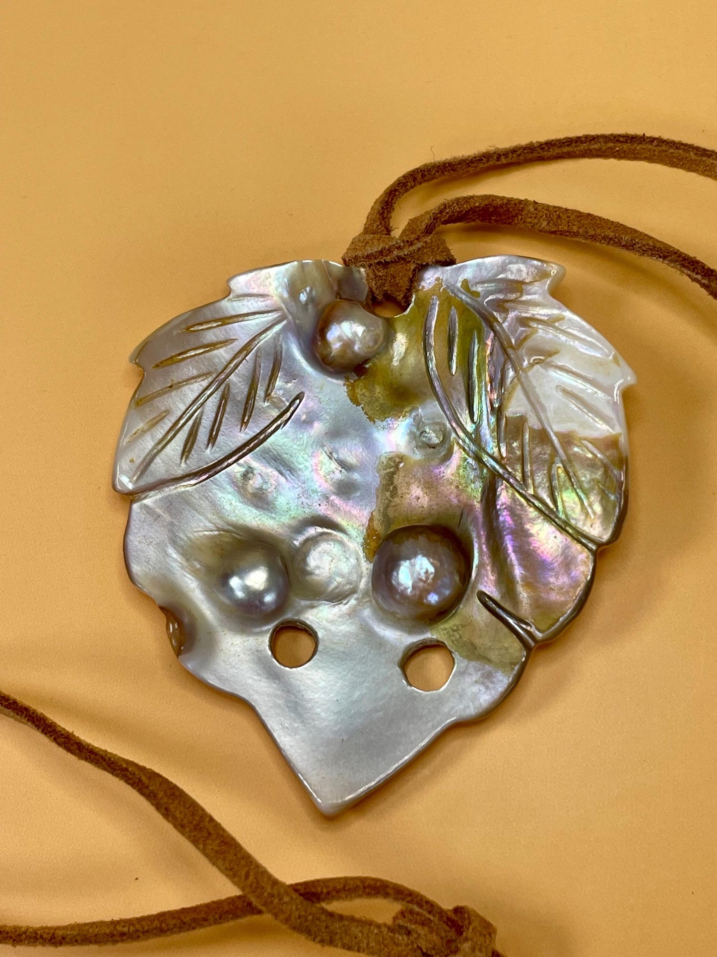 Oyster shell Pendant Necklace with 3 Natural Black Pearls  2.5 Pendant