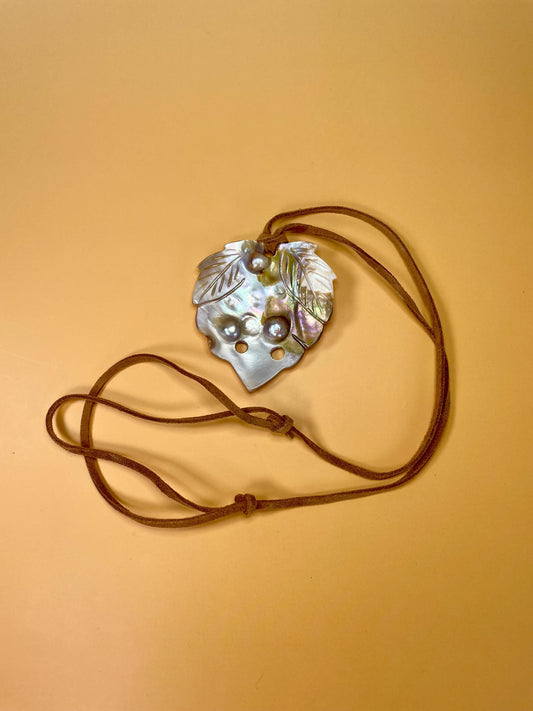 Oyster shell Pendant Necklace with 3 Natural Black Pearls  2.5 Pendant