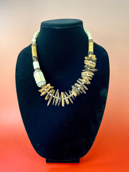 21 inch Necklace with Unique Wood Chip Beads