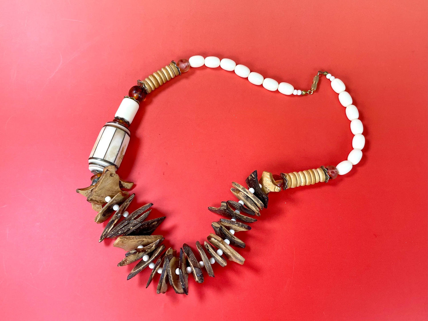 21 inch Necklace with Unique Wood Chip Beads