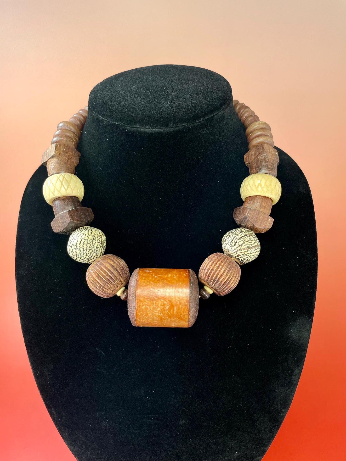 Chunky Heavy Wooden Bead Necklace