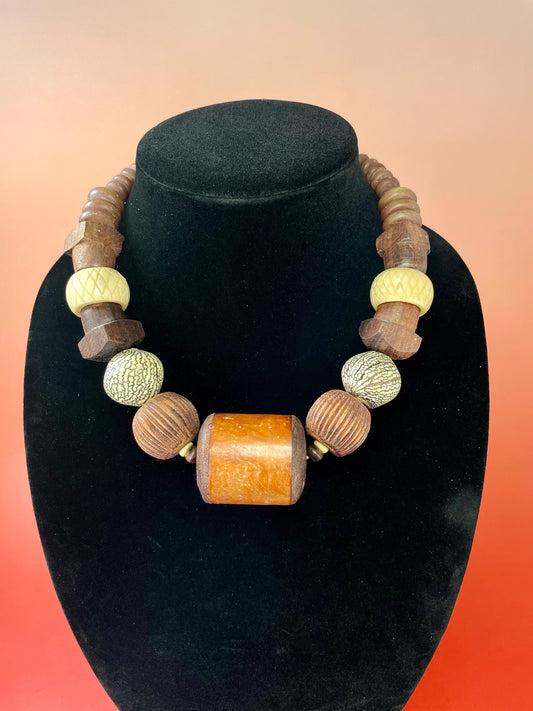 Chunky Heavy Wooden Bead Necklace