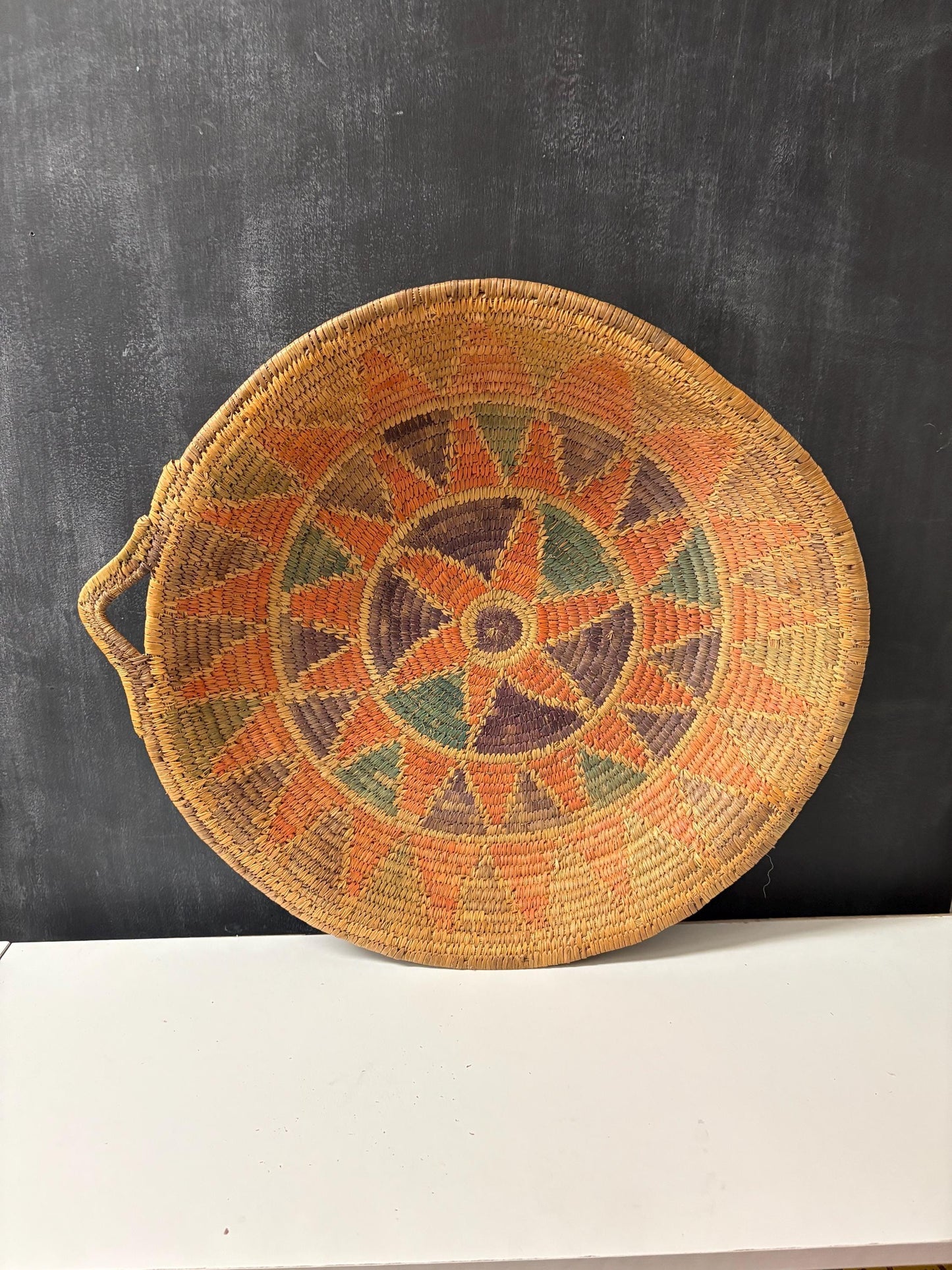 massive beautiful antique southwestern Navajo wedding basket platter  wonderful condition and colours  wow  20 inches