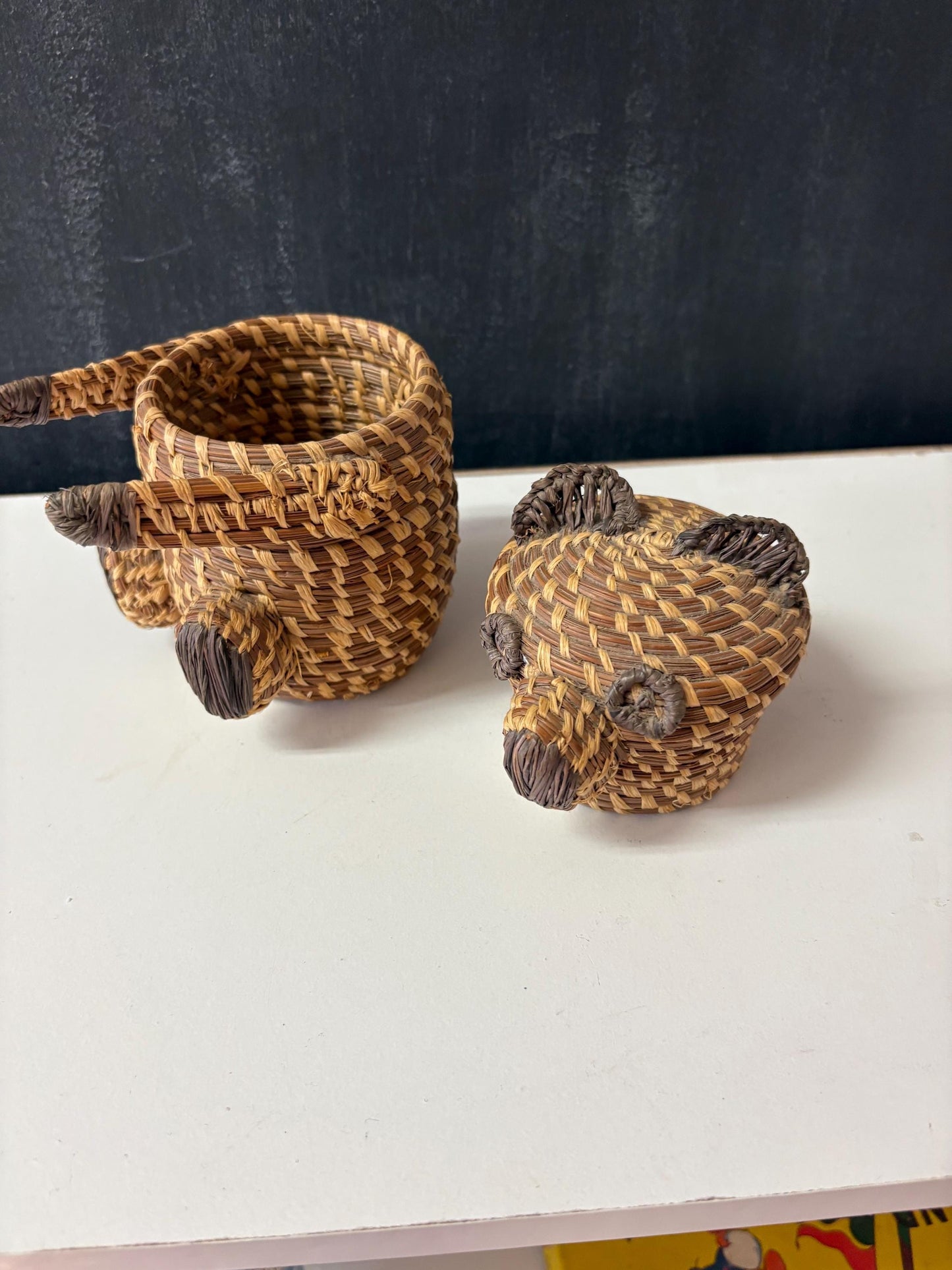Unusual sexy weaved basket bear box  teddy bear delight  7 inches  perfect gift