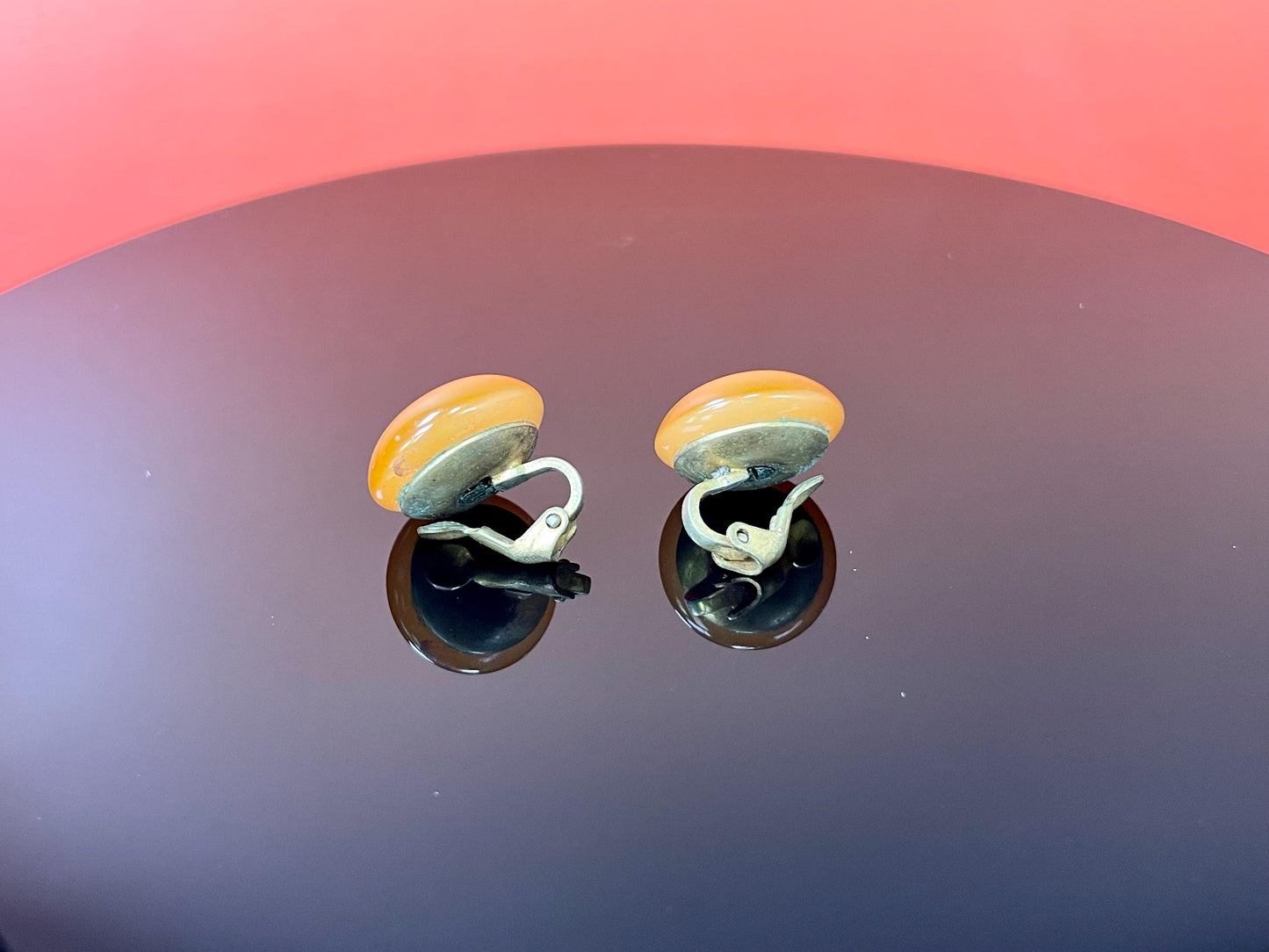 Vintage .75 inch Amber clip-on Earrings
