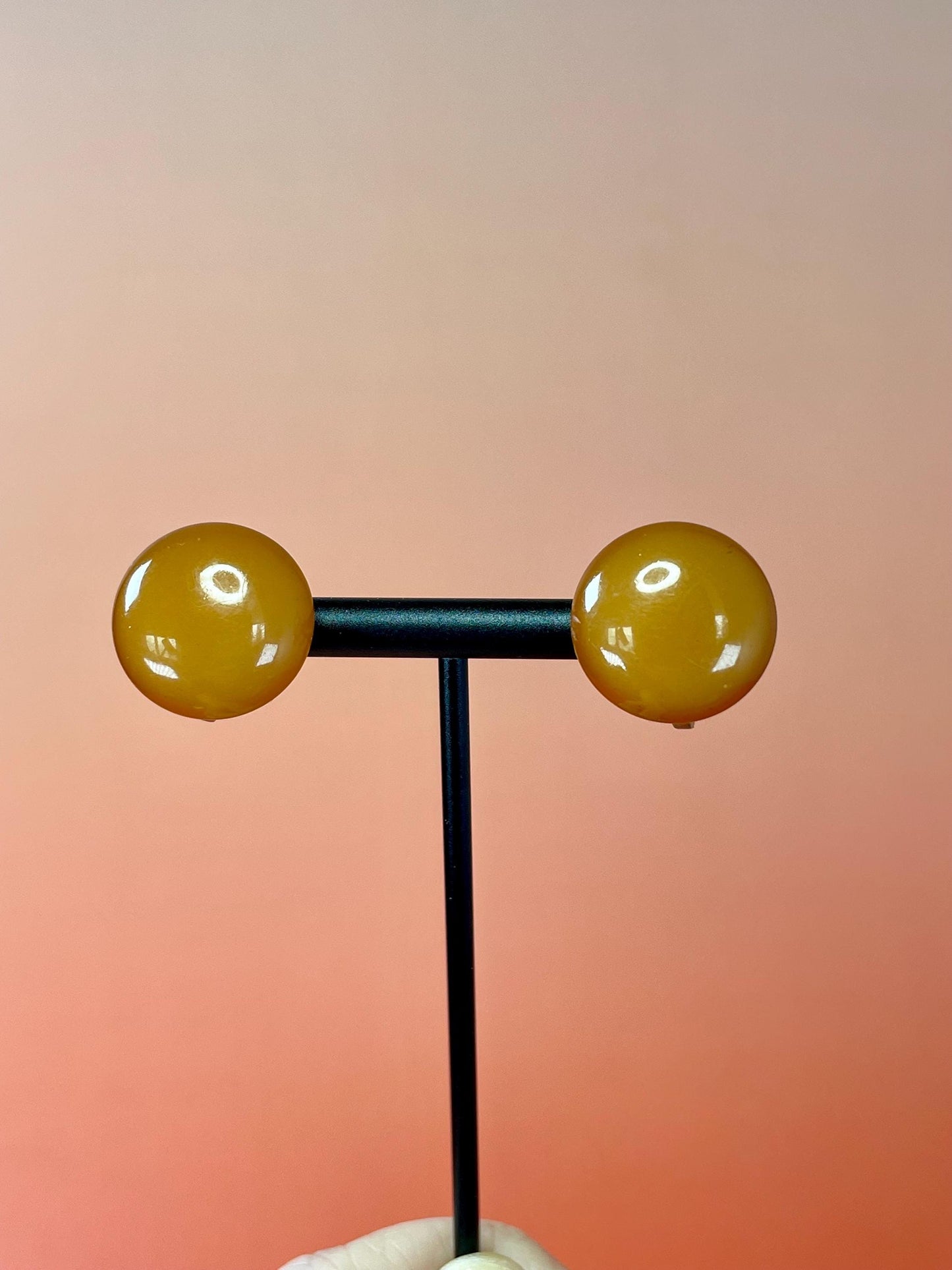 Vintage .75 inch Amber clip-on Earrings