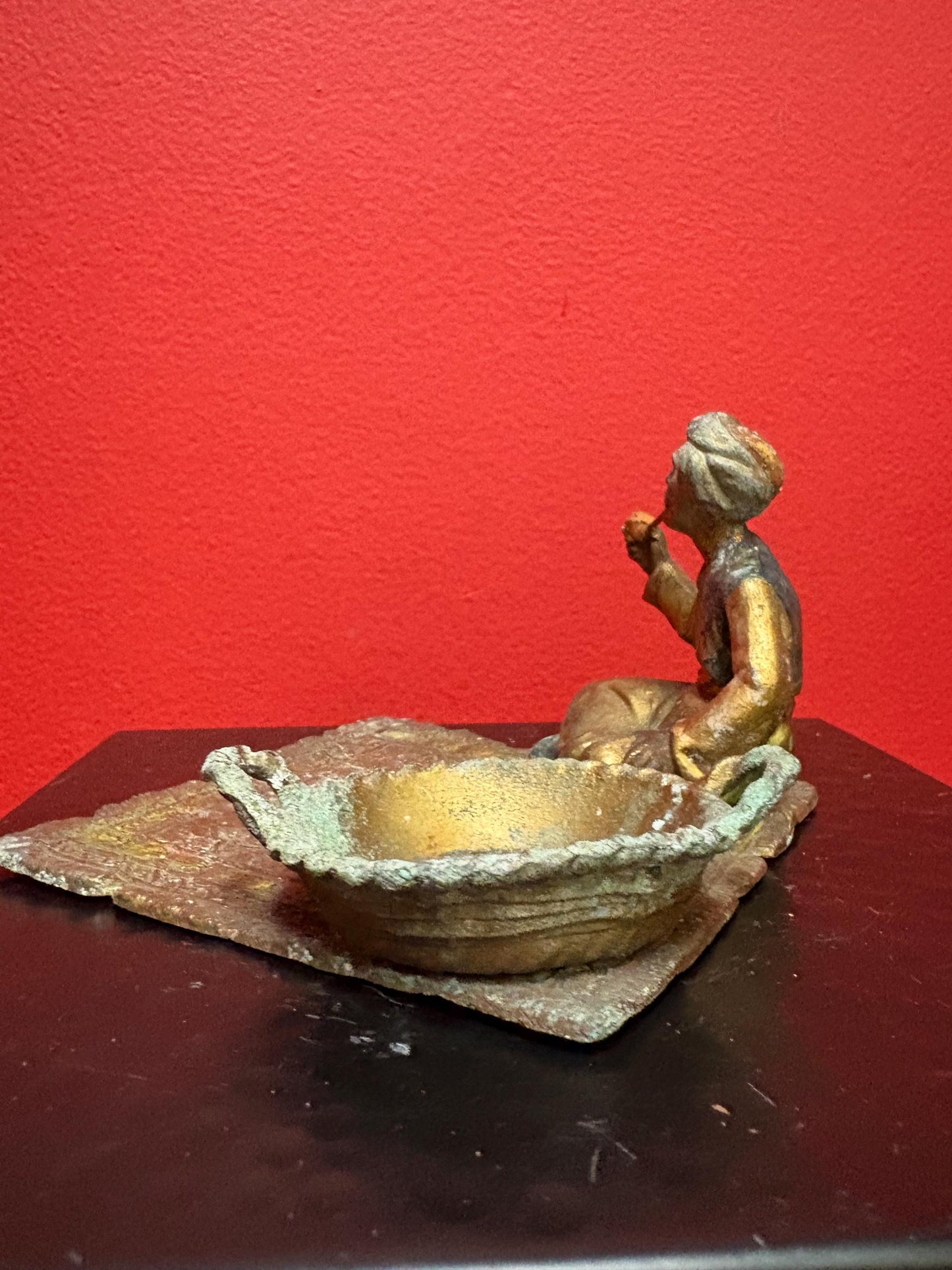 Beautiful 4 x 3 inch Austrian bronze spelter Arabic on carpet statue  antique condition see photos  amazing price