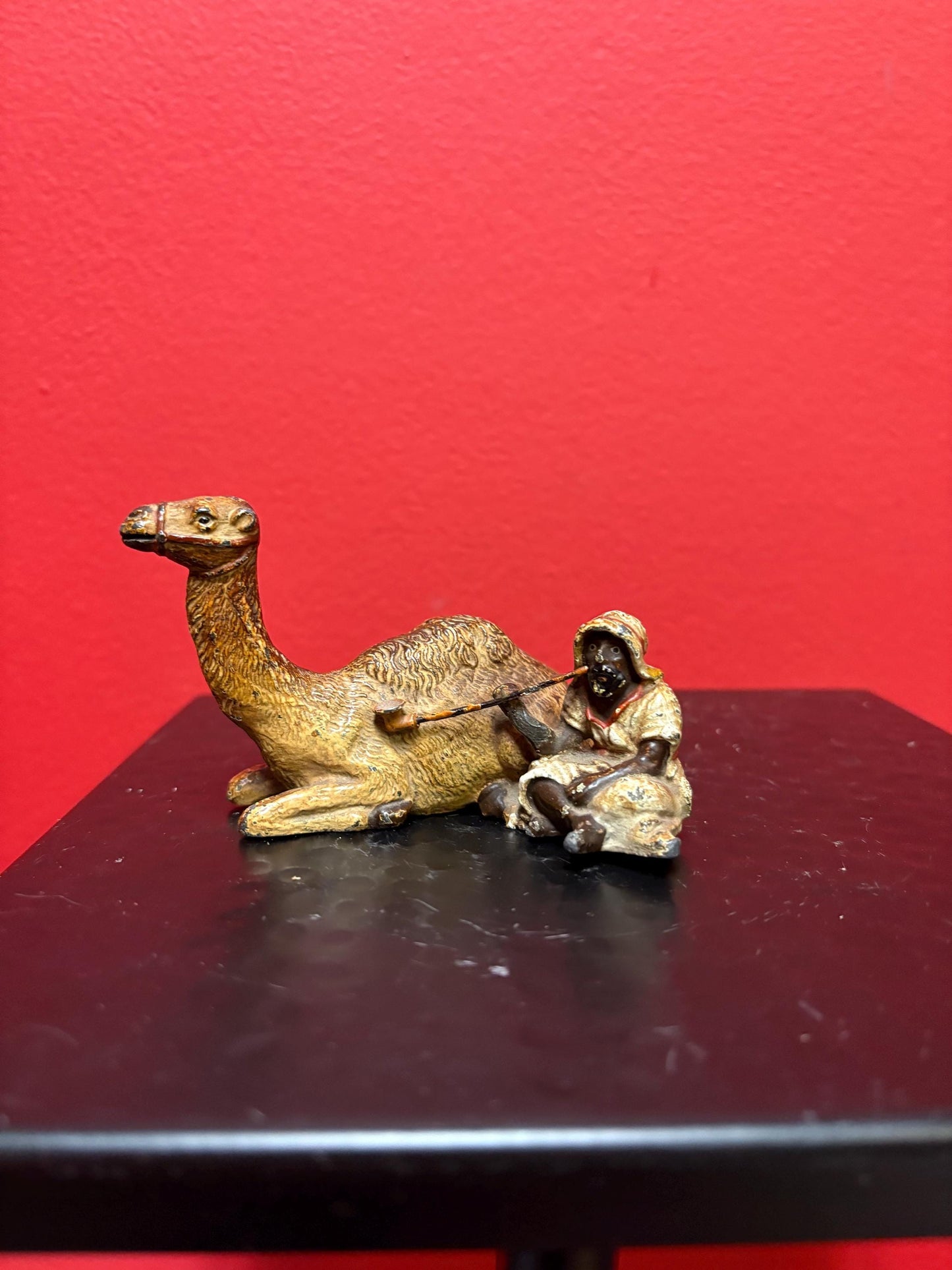 Beautiful antique 4 x 2 high Austrian cold painted bronze Arab with camel  lovely condition - amazing price