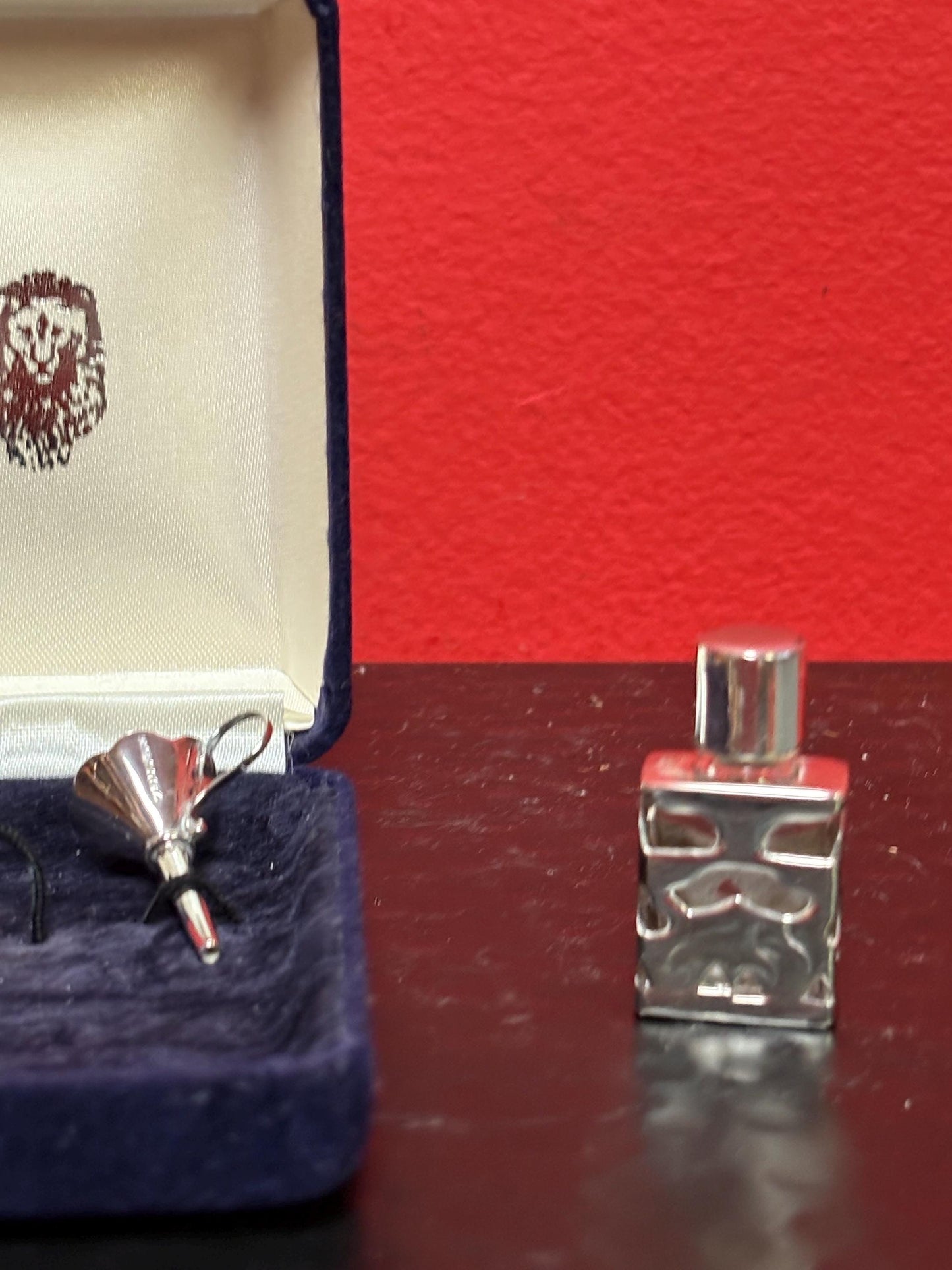 Lovely Sterling silver miniature perfume bottle with funnel in original box in perfect condition  great gift