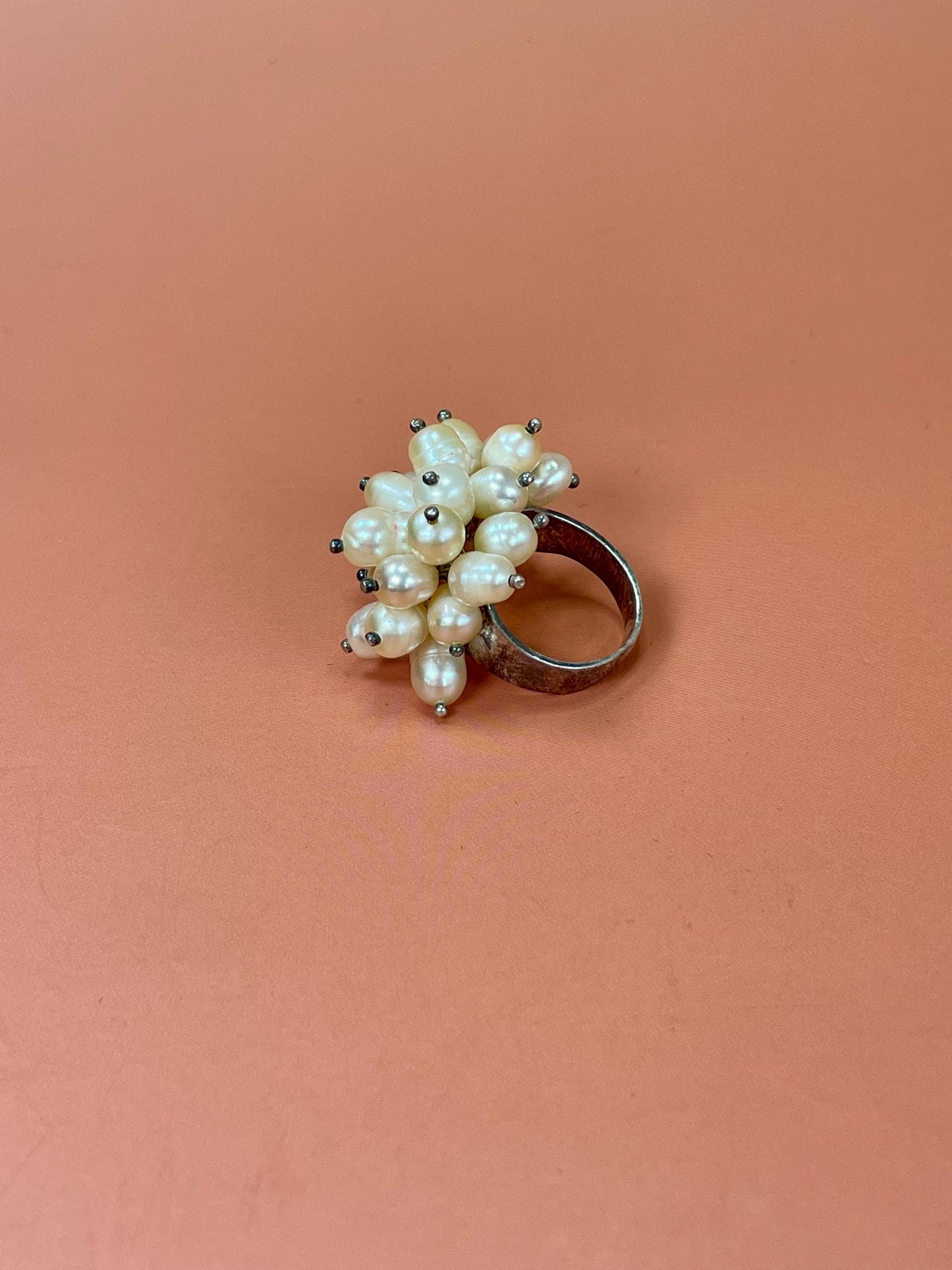 Beautiful sterling silver and Pearl ring   size 5.5  Unique and beautiful  amazing value