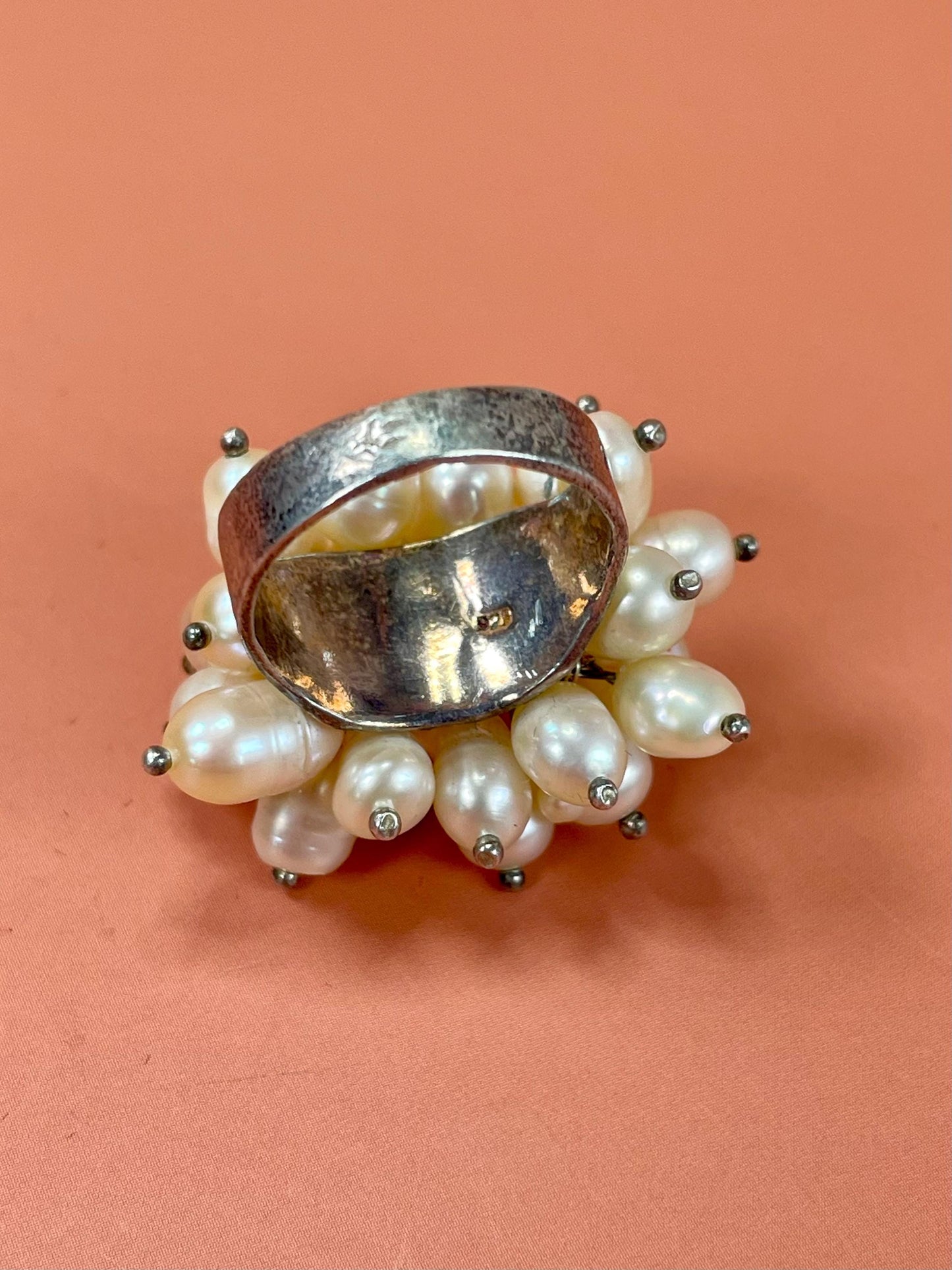Beautiful sterling silver and Pearl ring   size 5.5  Unique and beautiful  amazing value