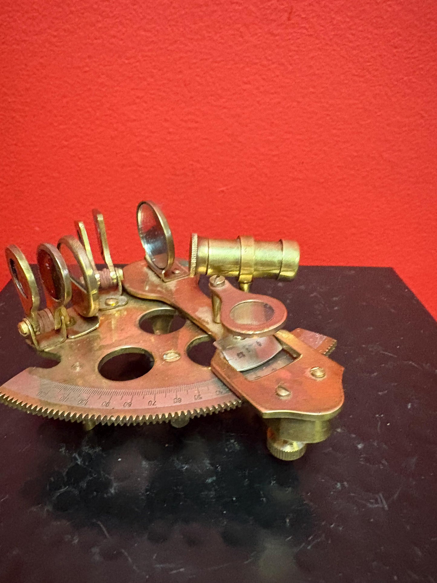 Beautiful 4.5 inch antique brass sextant  seem to work  wonderful condition  wow