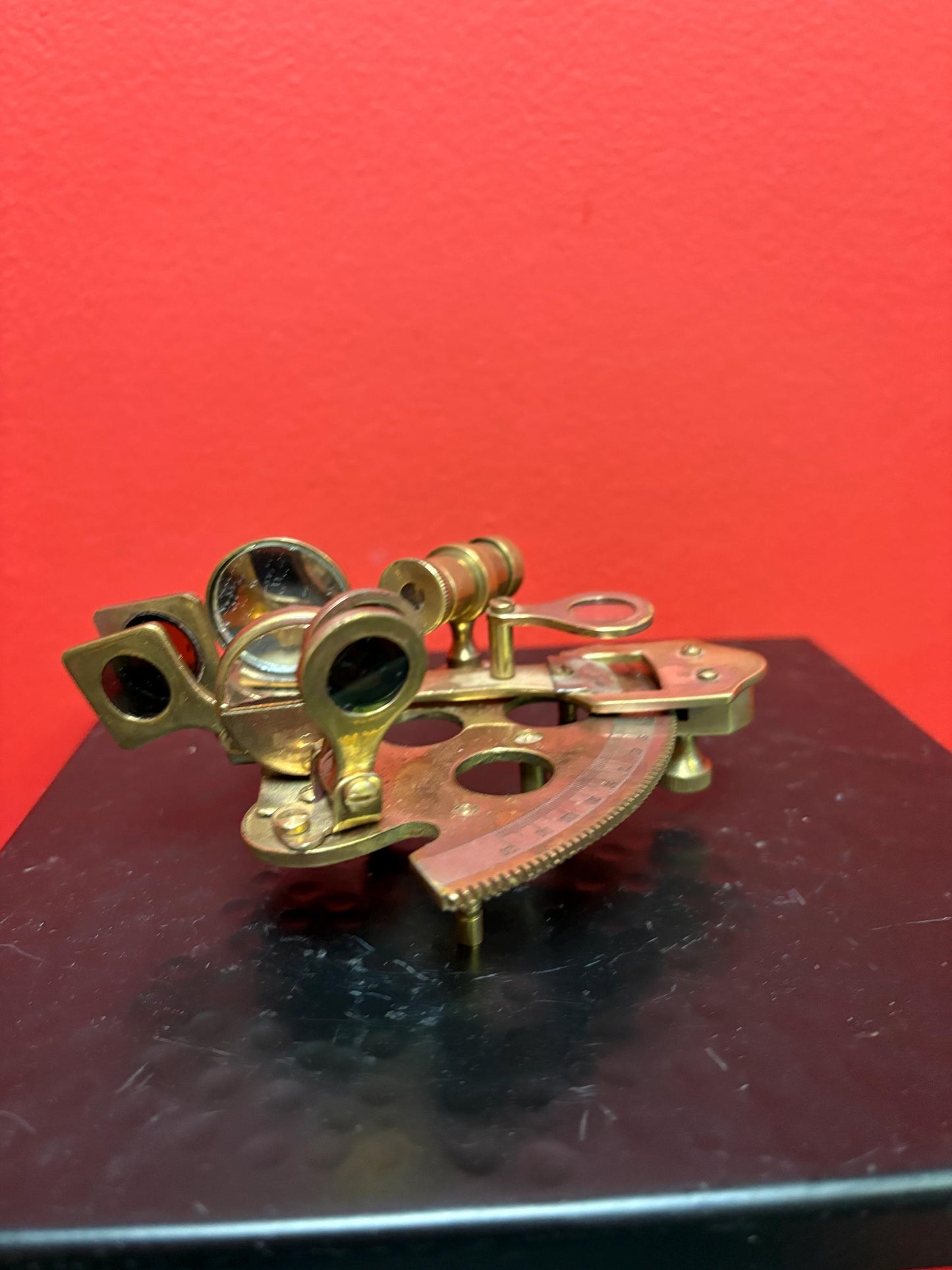 Beautiful 4.5 inch antique brass sextant  seem to work  wonderful condition  wow