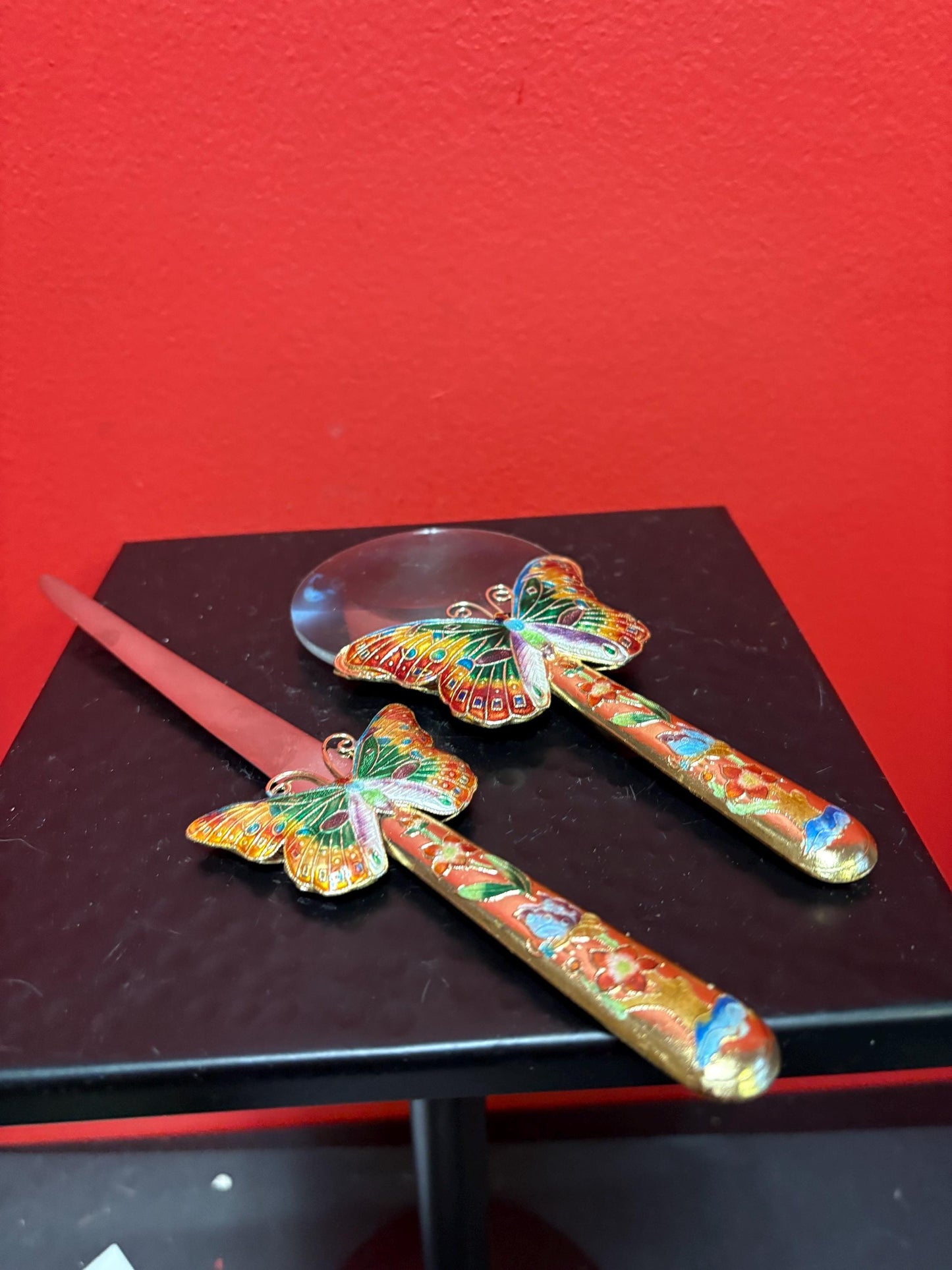 Chinese enamel magnifying glass and letter opener  great gift