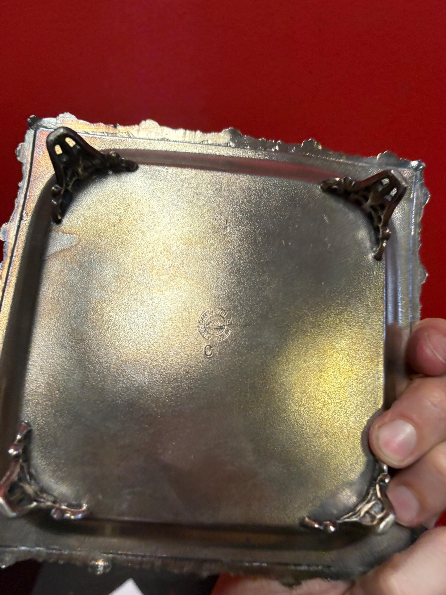 Stunning English Meridian silver plate antique card tray  6 x 6  wonderful condition and ready to gift or use  great value