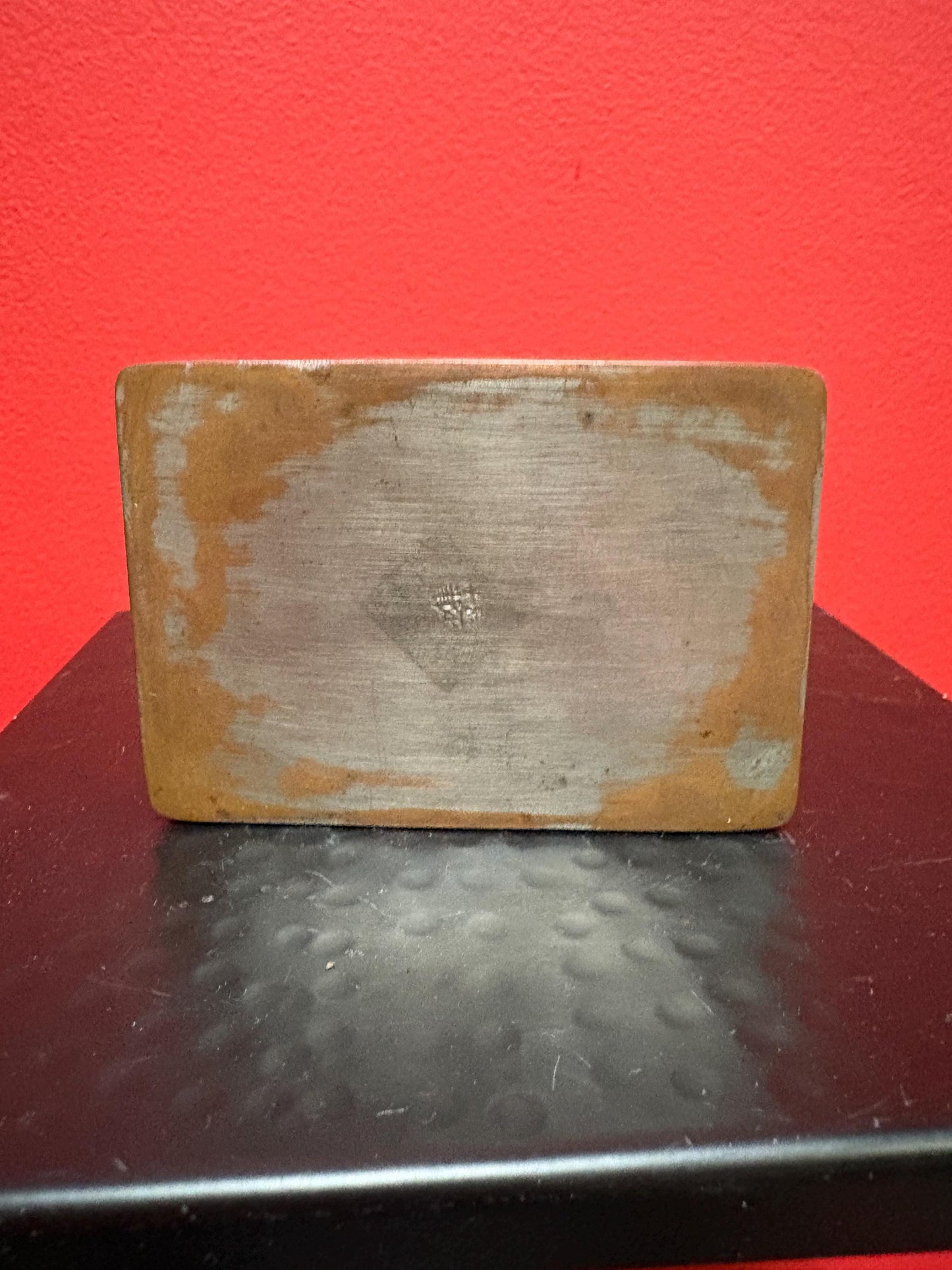 Antique heavy Asian box  4 x 3 x 1 thick  great patina  good value  signed