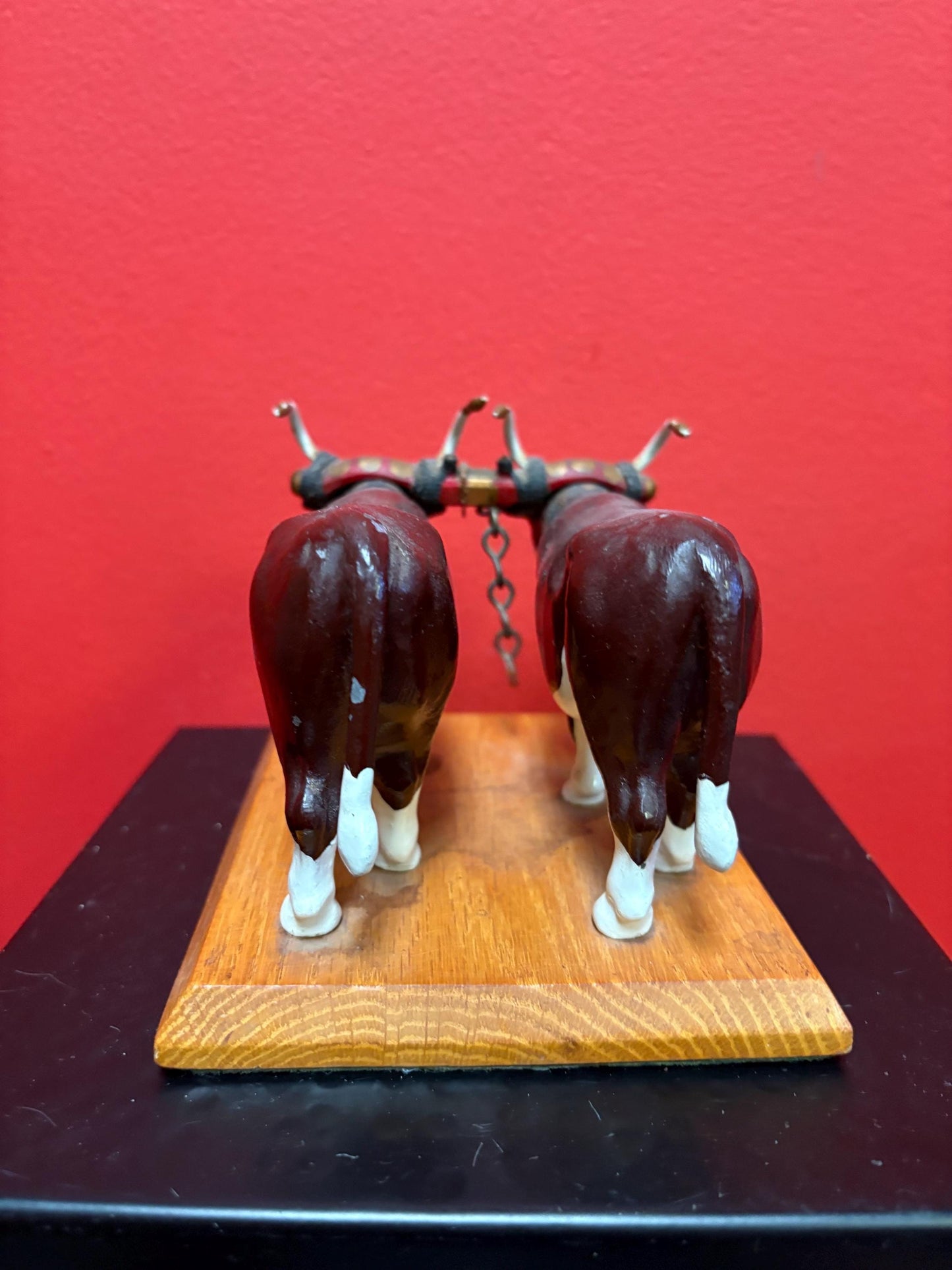Lovely antique heavy cast metal painted bulls on stand very cool  6 x 4 high  cowboy rancher heaven piece  say what!!