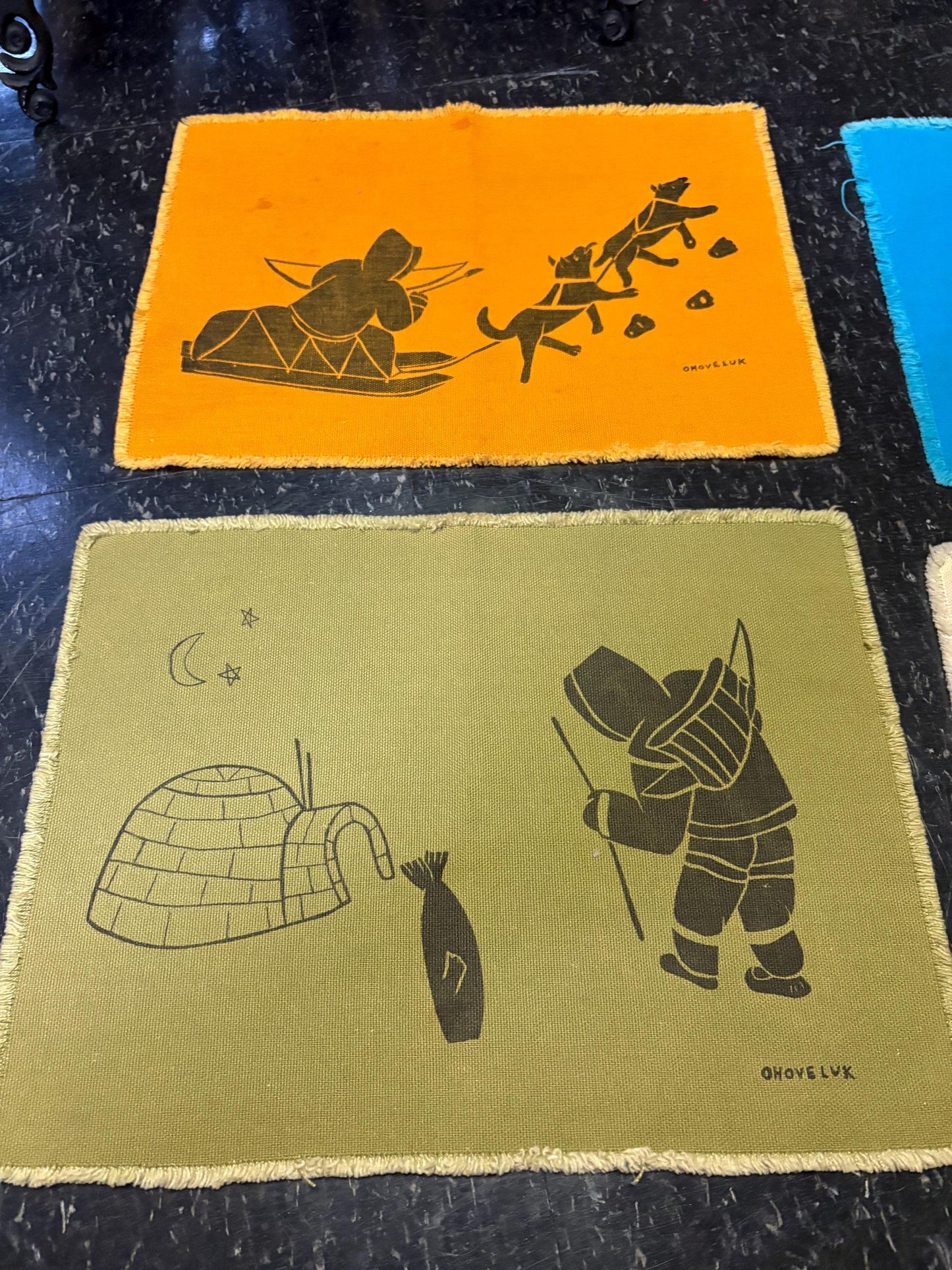 Set 5 Canadian Inuit linen MCM place mats  lovely quality and signed  price for set - 15 x 12 inch