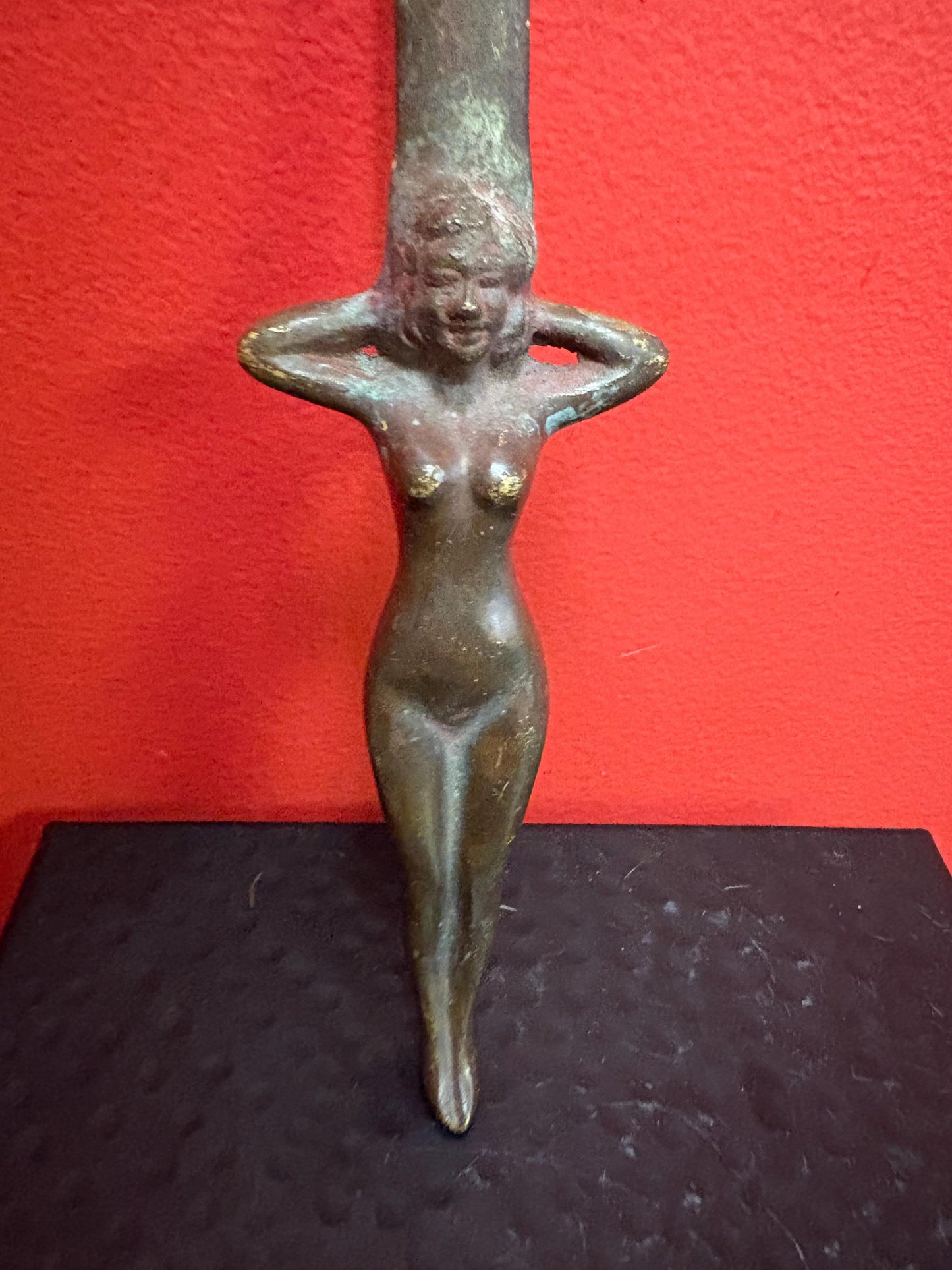 Amazing 10 inch long antique trench art nude Lady letter opener  wonderful patina  great gift